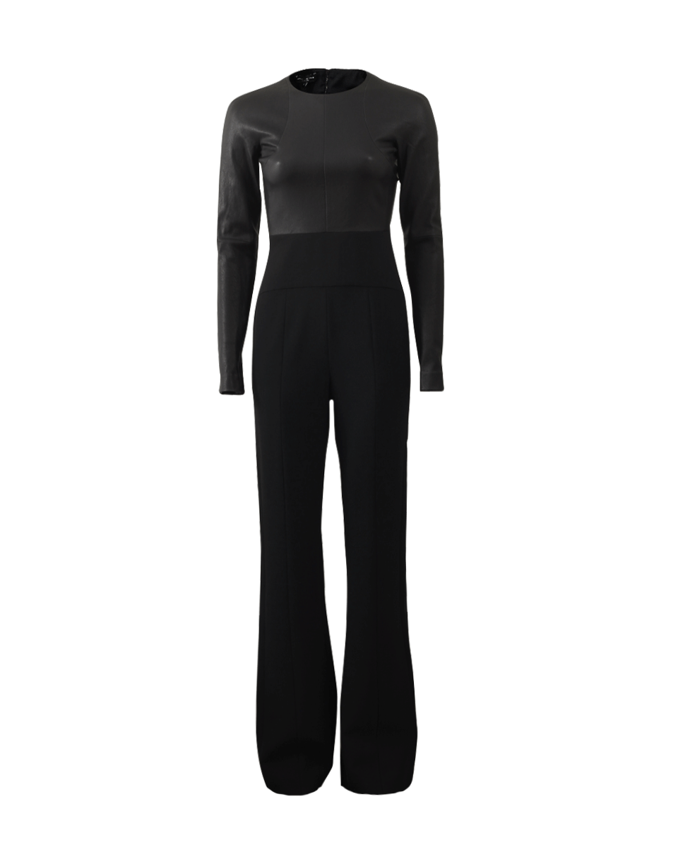 NARCISO RODRIGUEZ-Stretch Leather And Scuba Jumpsuit-BLACK
