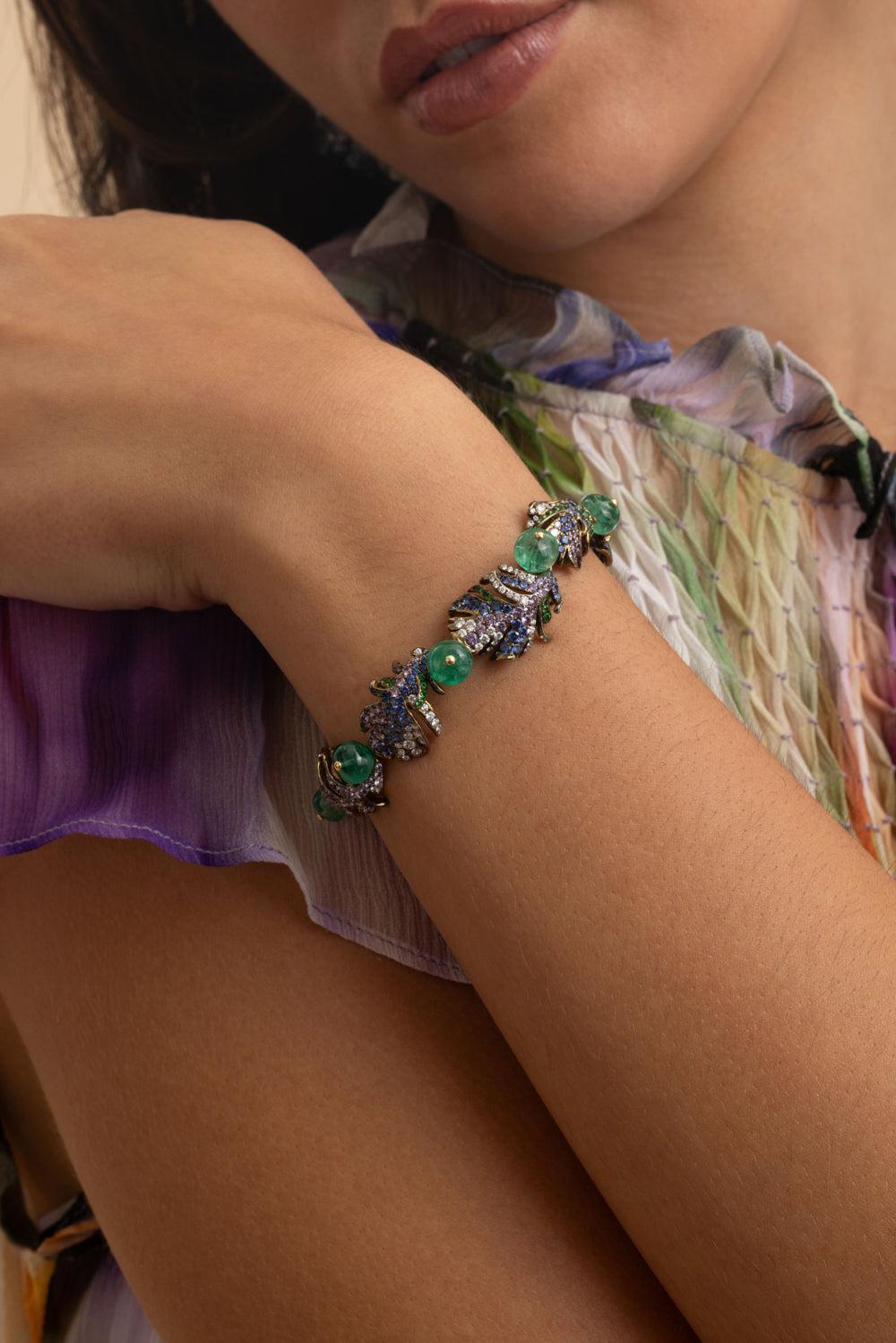 Multi Sapphire Diamond La Pluma Loriini Bracelet-TITANIUM-7.5-JEWELRYFINE JEWELBRACELET O-NEHA DANI