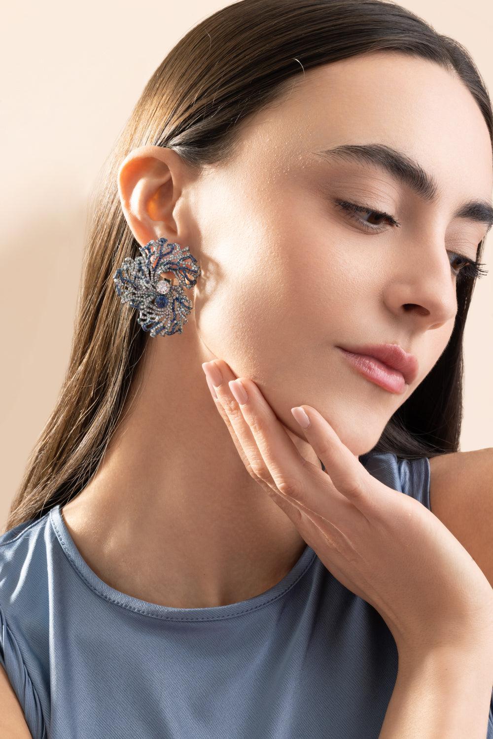 Blue Sapphire Diamond Blue Ophelia Earrings-TITANIUM-JEWELRYFINE JEWELEARRING-NEHA DANI