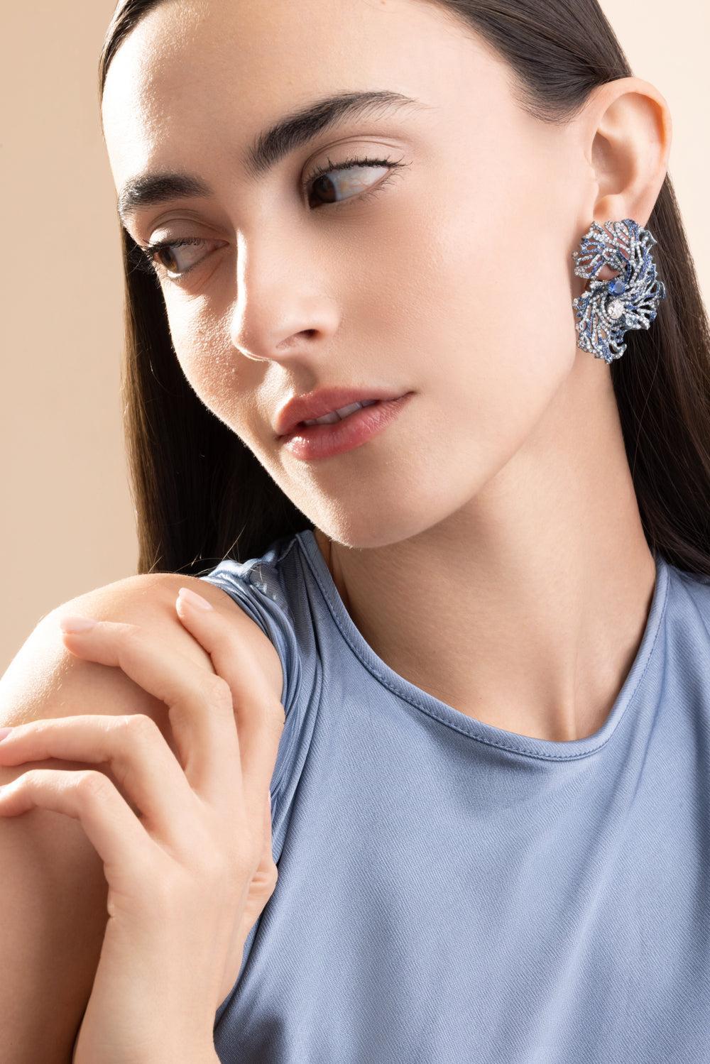 Blue Sapphire Diamond Blue Ophelia Earrings-TITANIUM-JEWELRYFINE JEWELEARRING-NEHA DANI