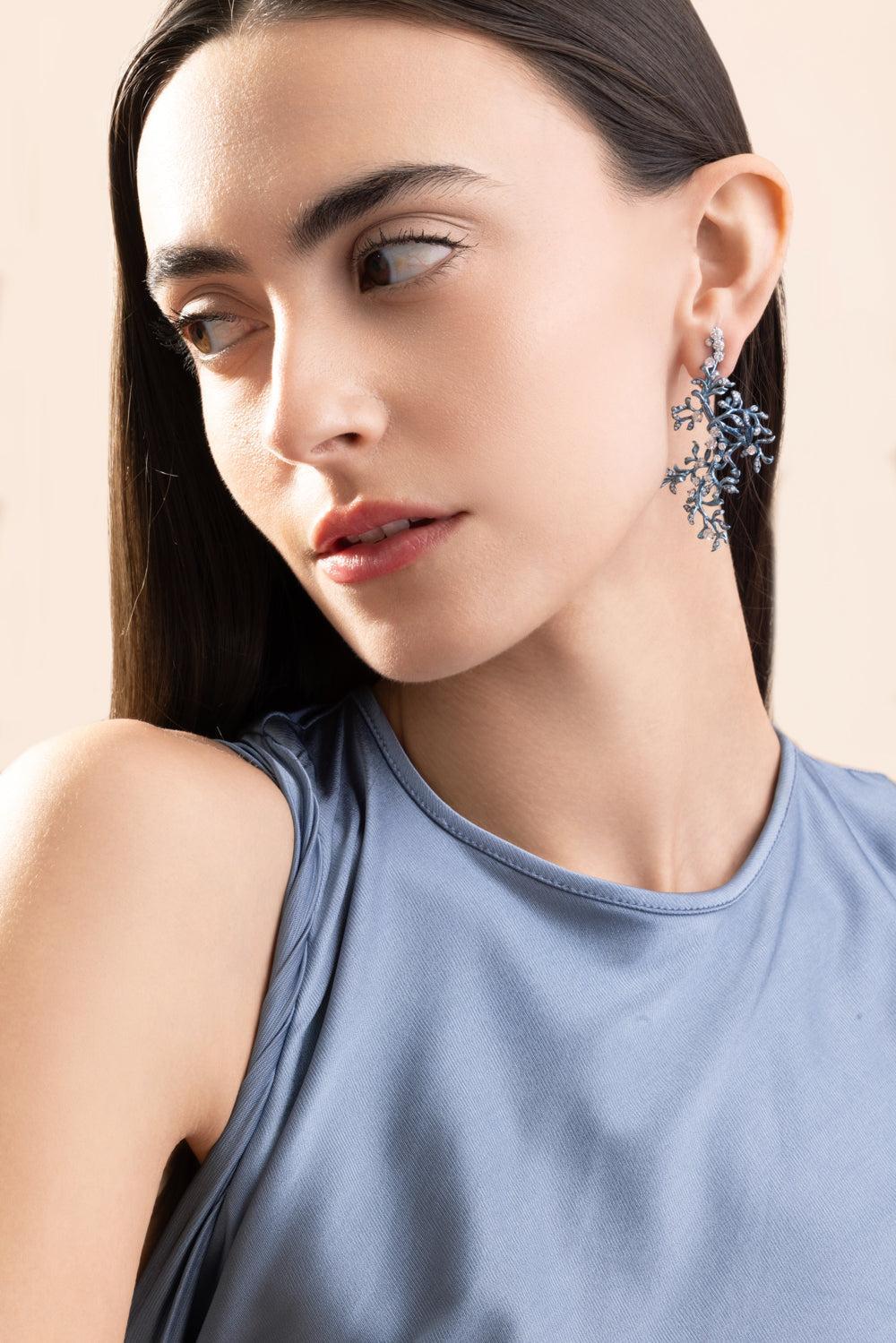 Diamond Blue Eevi Earrings-TITANIUM-JEWELRYFINE JEWELEARRING-NEHA DANI