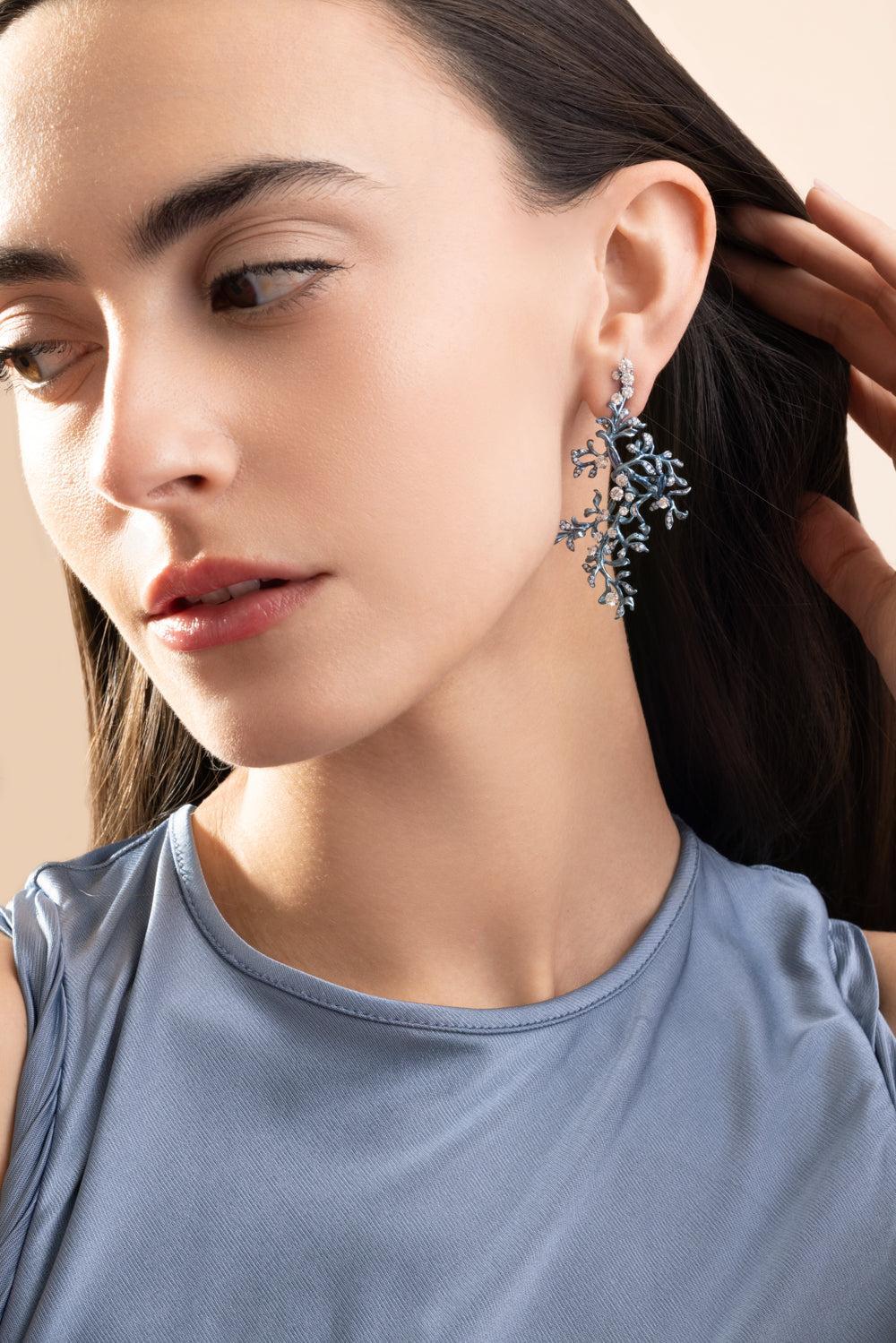 Diamond Blue Eevi Earrings-TITANIUM-JEWELRYFINE JEWELEARRING-NEHA DANI