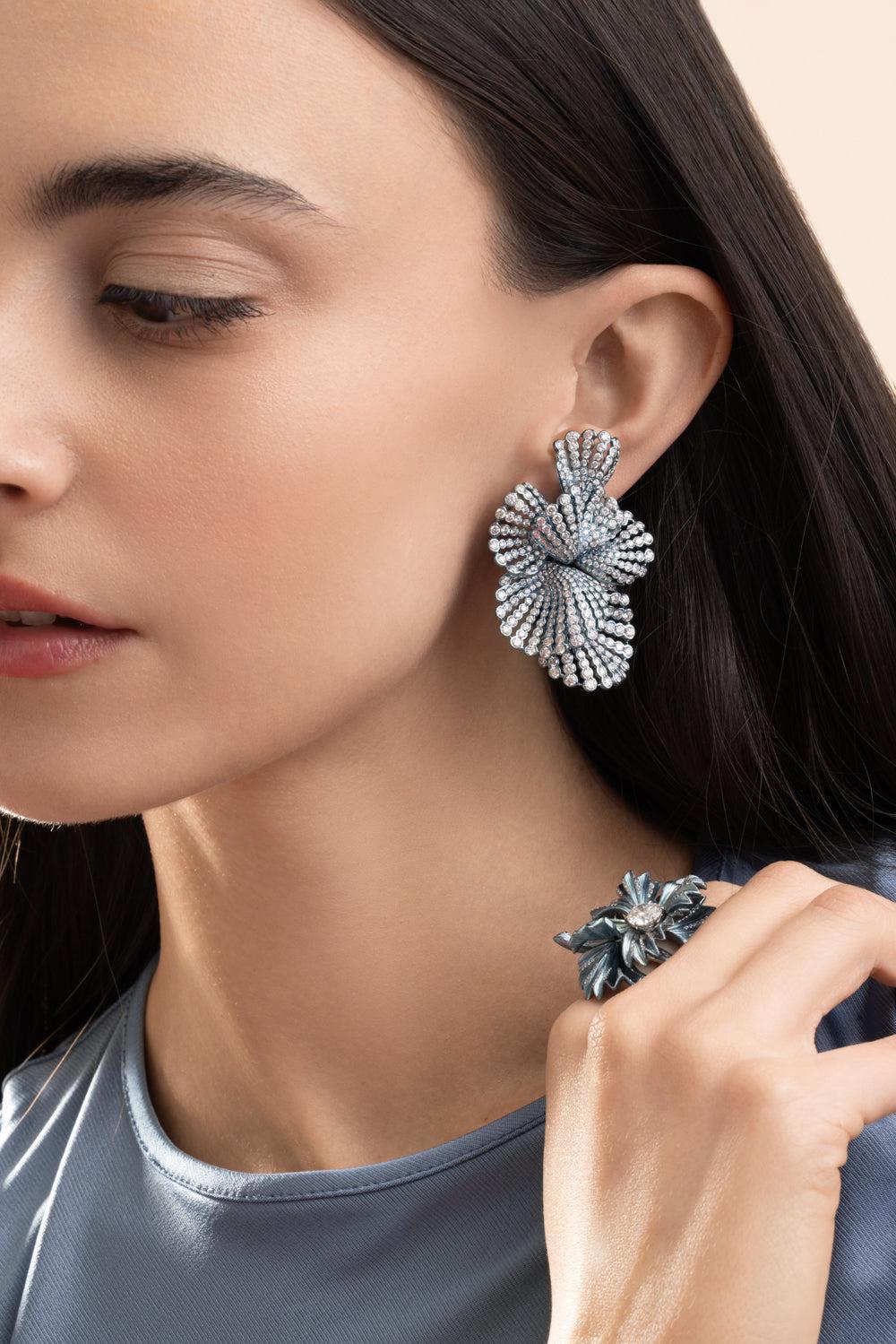 Diamond Blue Nuvoli Earrings-TITANIUM-JEWELRYFINE JEWELEARRING-NEHA DANI