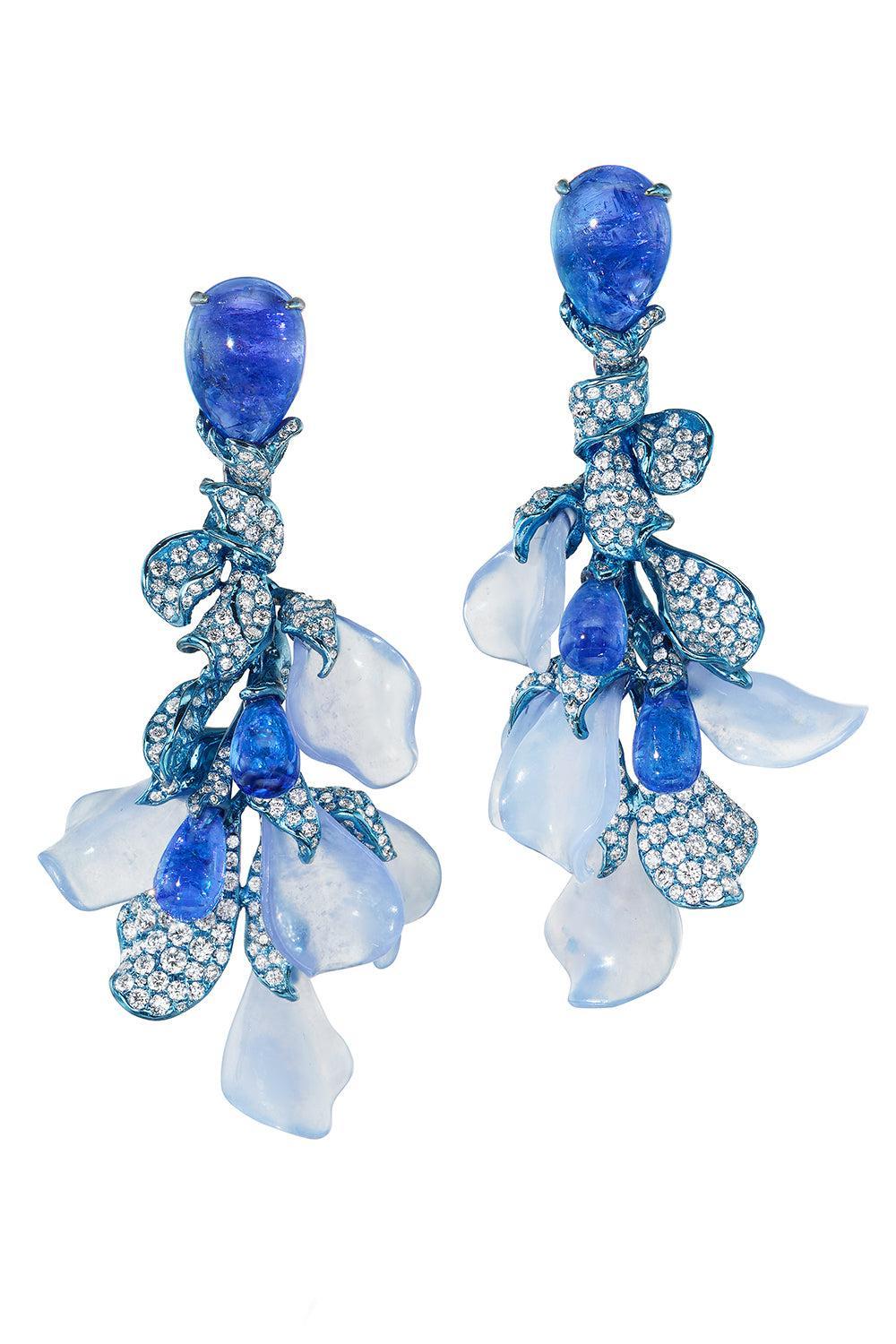 Tanzanite Diamond Gemma Izumi Floral Drop Earrings-TITANIUM-JEWELRYFINE JEWELEARRING-NEHA DANI