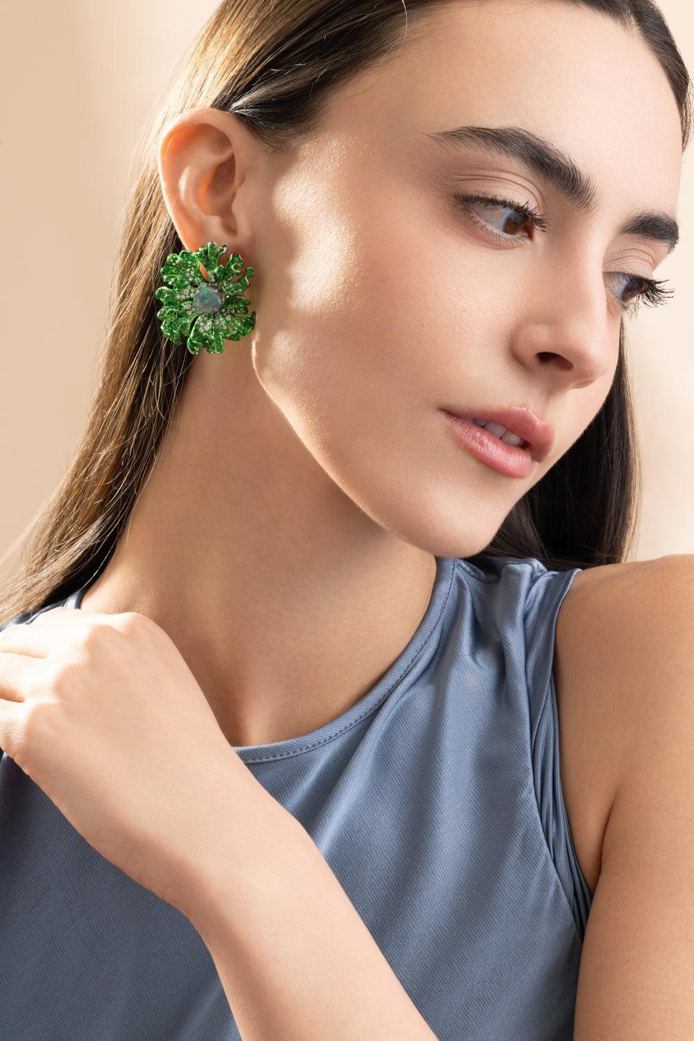 Opal Tsavorite Green Jolene Earrings-WHITE GOLD-JEWELRYFINE JEWELEARRING-NEHA DANI