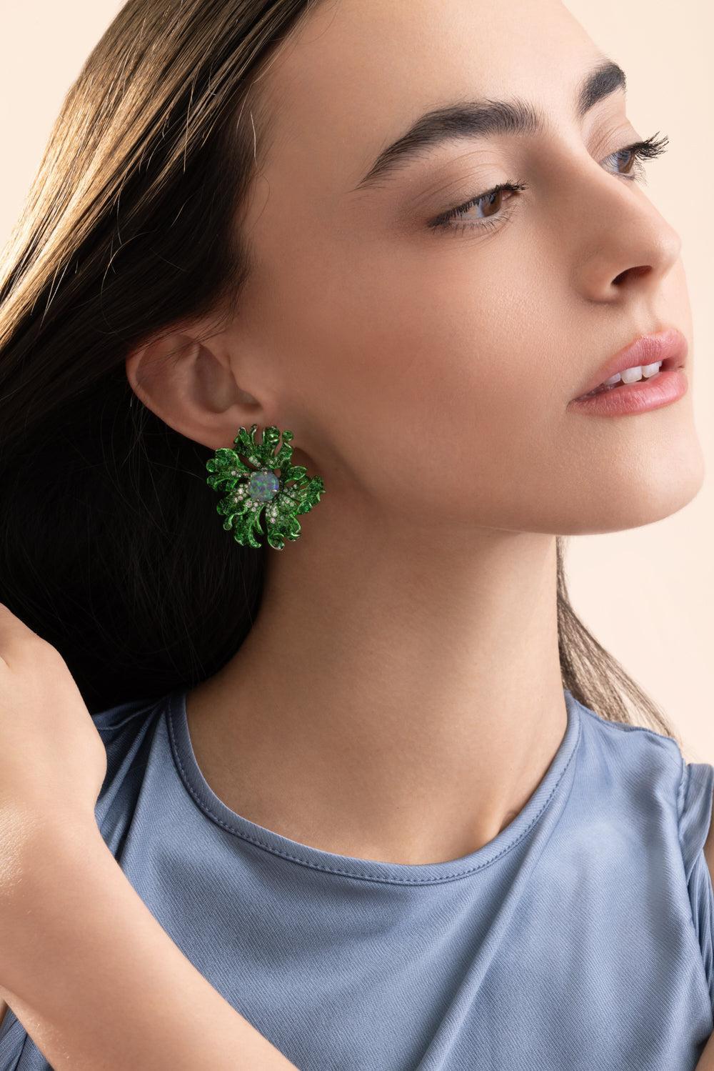 Opal Tsavorite Green Jolene Earrings-WHITE GOLD-JEWELRYFINE JEWELEARRING-NEHA DANI
