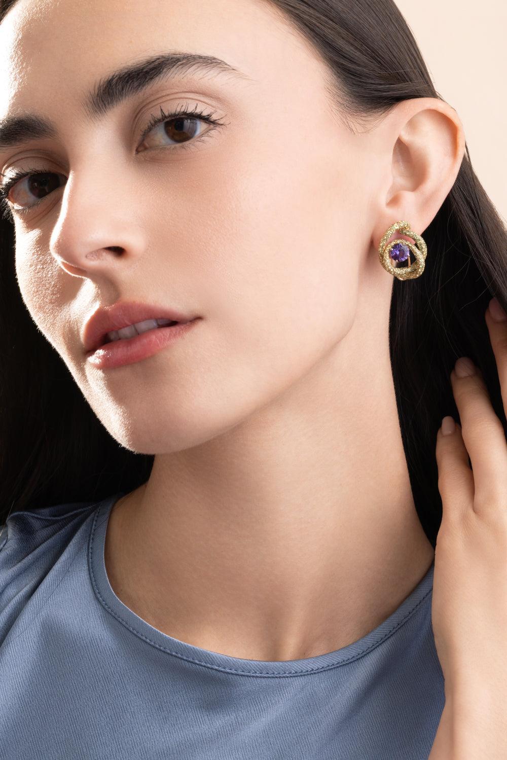 Garnet Sapphire Kalon Earrings-YELLOW GOLD-JEWELRYFINE JEWELEARRING-NEHA DANI