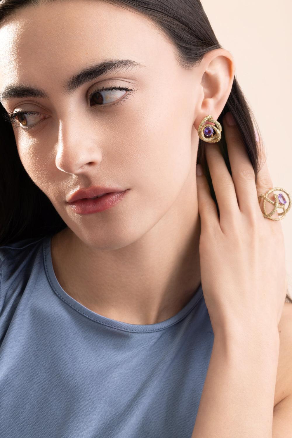 Garnet Sapphire Kalon Earrings-YELLOW GOLD-JEWELRYFINE JEWELEARRING-NEHA DANI