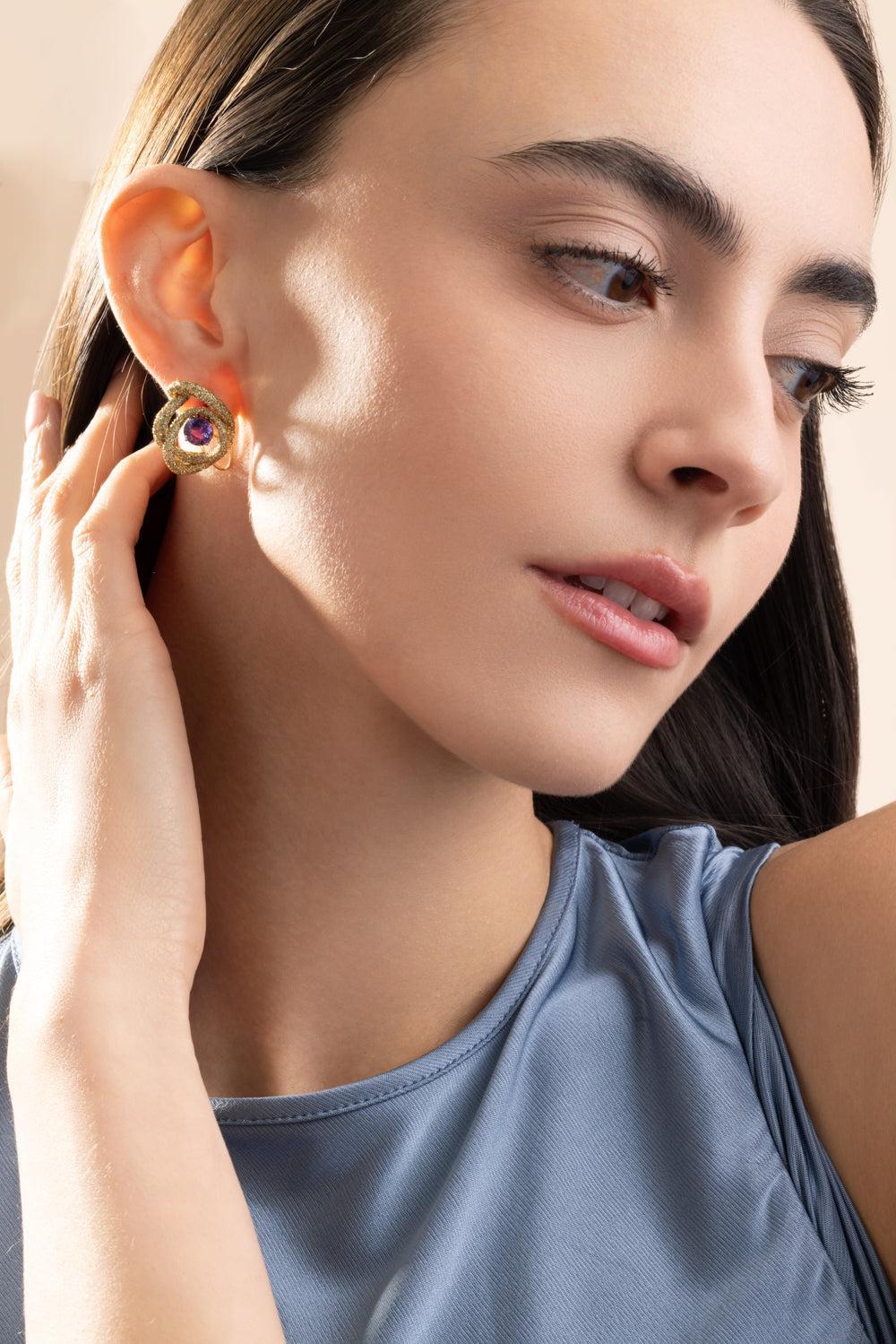 Garnet Sapphire Kalon Earrings-YELLOW GOLD-JEWELRYFINE JEWELEARRING-NEHA DANI