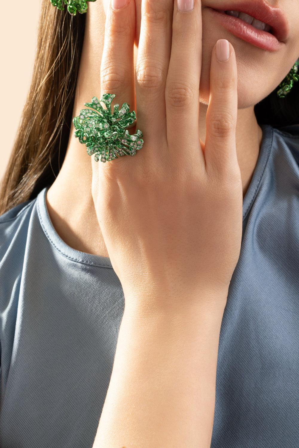 Tsavorite Diamond Green Myra Ring-WHITE GOLD-5.75-JEWELRYFINE JEWELRING-NEHA DANI
