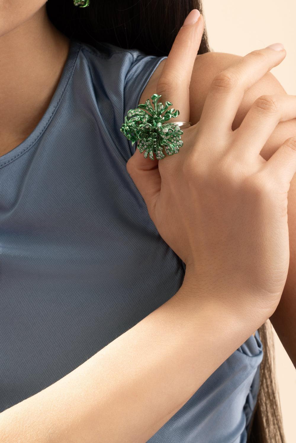 Tsavorite Diamond Green Myra Ring-WHITE GOLD-5.75-JEWELRYFINE JEWELRING-NEHA DANI