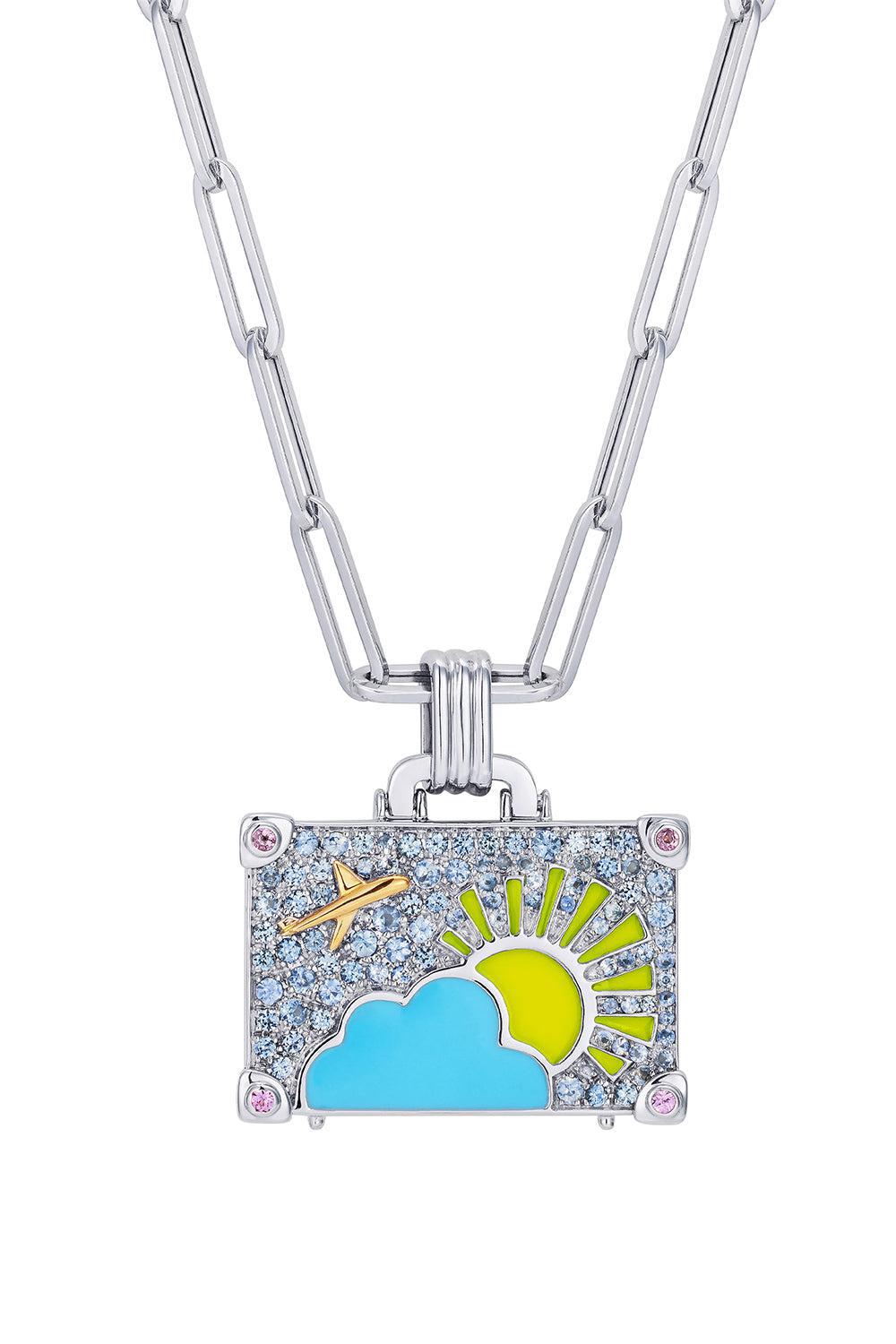 Sapphires Weekend Trip Mini Suitcase Pendant Necklace-WHITE GOLD-JEWELRYFINE JEWELNECKLACE O-NEVERNOT
