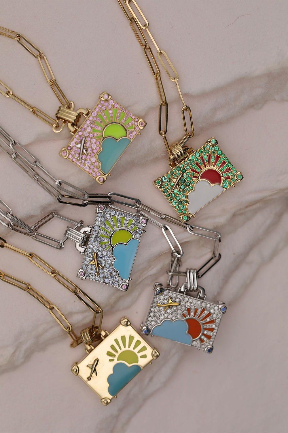 NEVERNOT-Small Diamond Weekend Trip Suitcase Necklace-WHITE GOLD