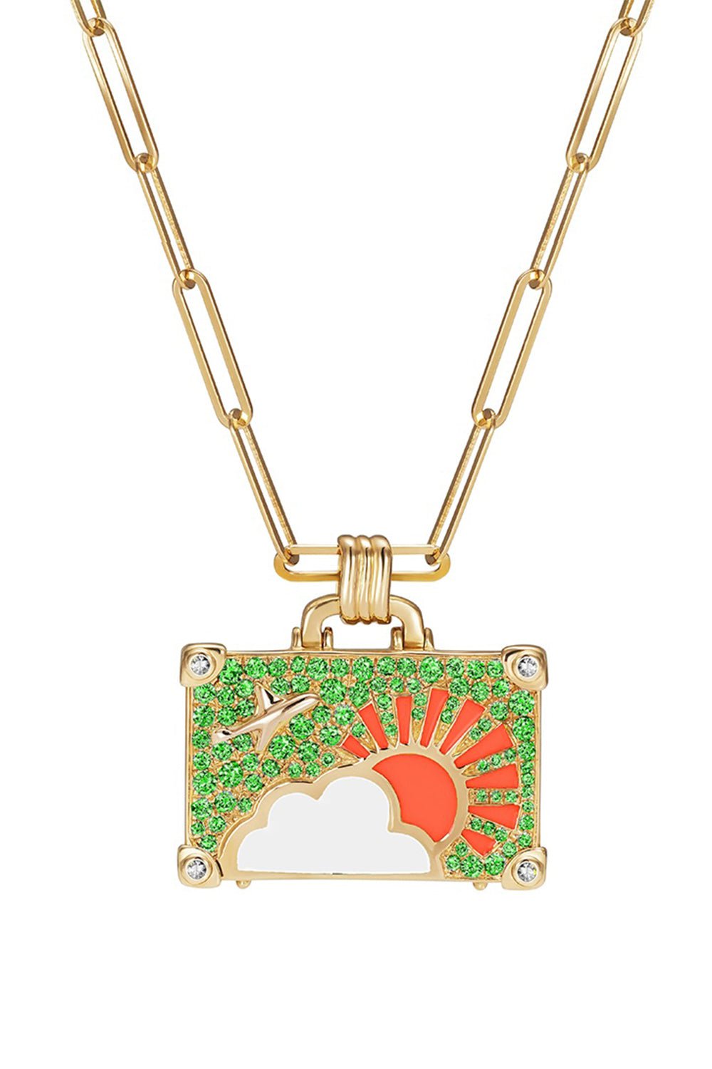 NEVERNOT-Small Emerald Weekend Trip Suitcase Necklace-YELLOW GOLD