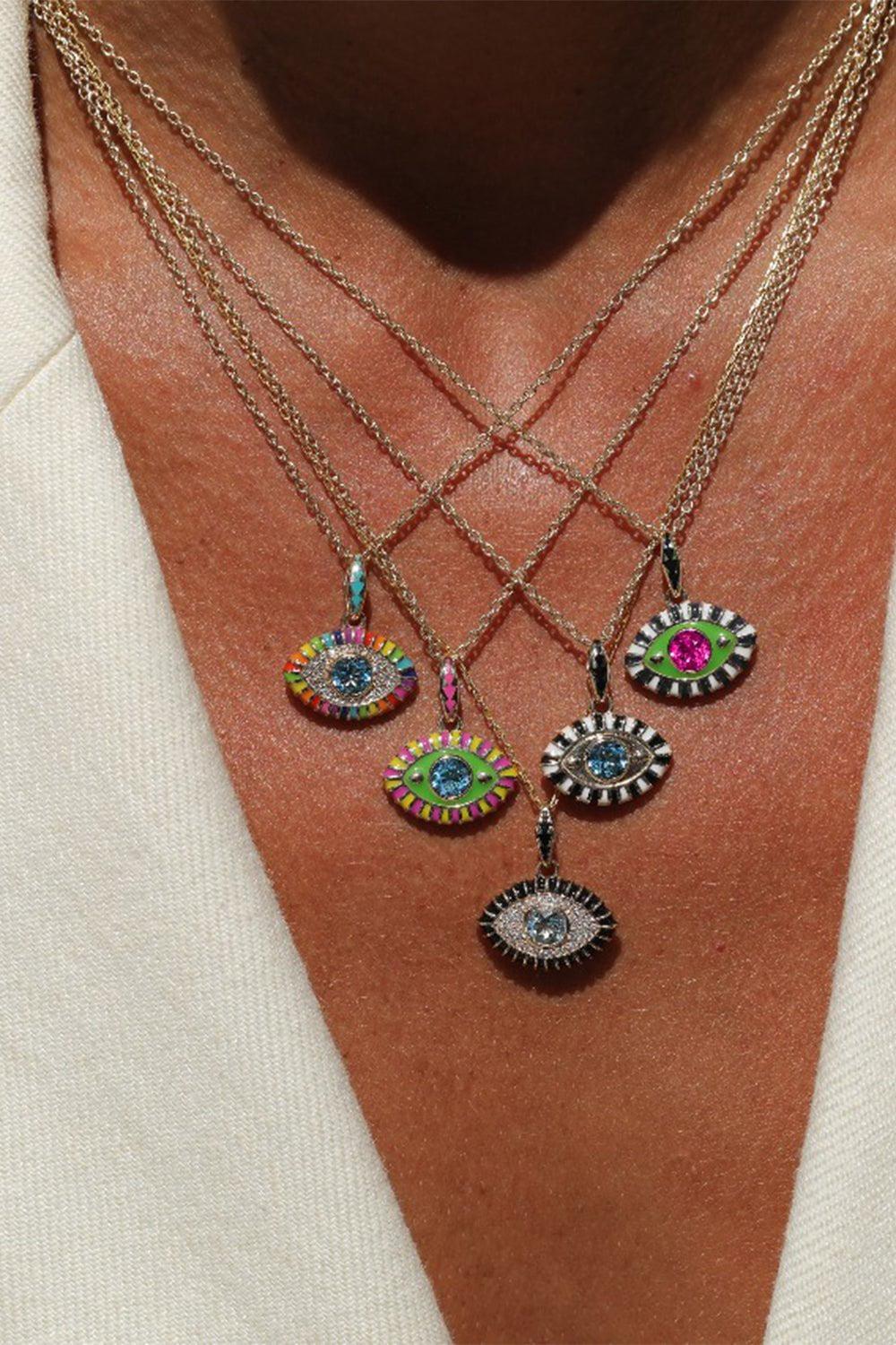 NEVERNOT-Blue Topaz Life In Colour Pendant Necklace-YELLOW GOLD