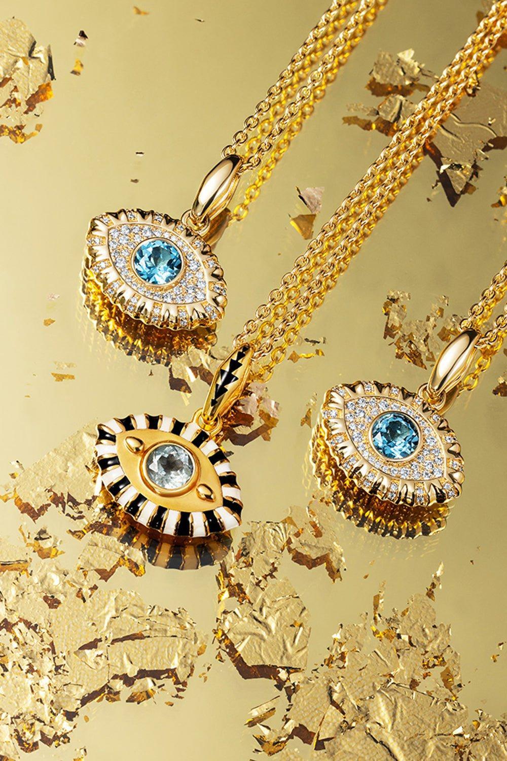 NEVERNOT-Blue Topaz Life In Colour Pendant Necklace-YELLOW GOLD