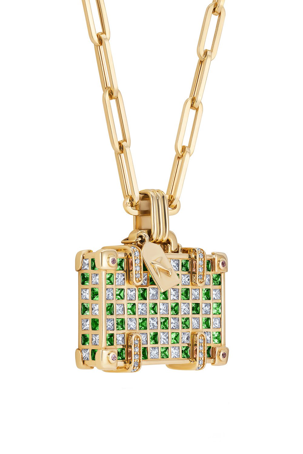 NEVERNOT-Large Tsavorite Travel Necklace-YELLOW GOLD