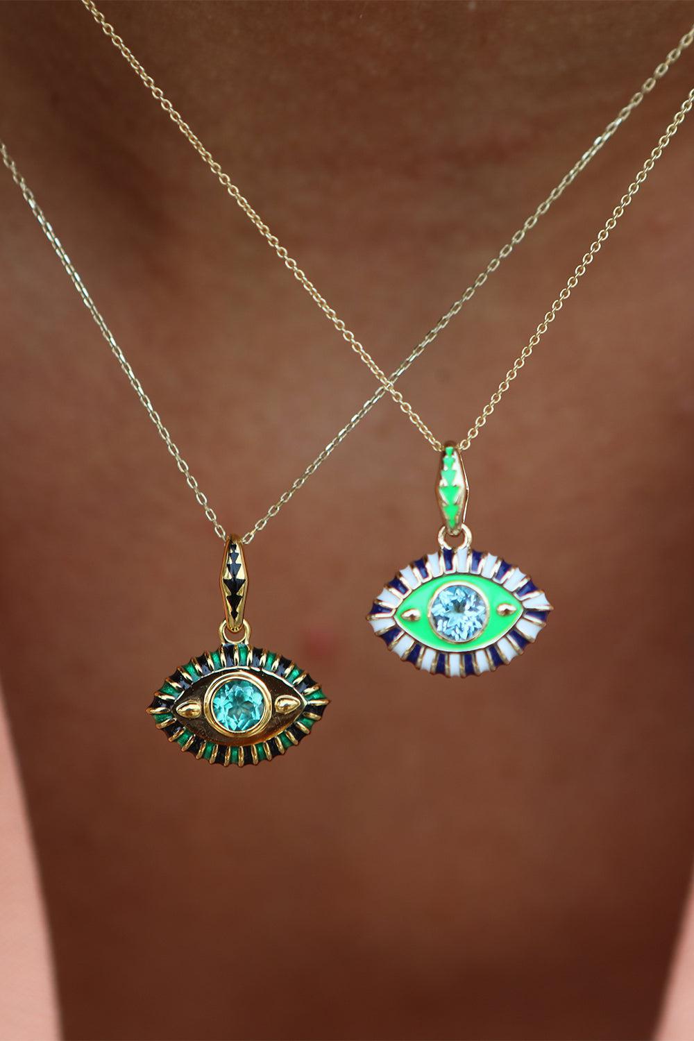 Life In Colour Green Eye Pendant Necklace-YELLOW GOLD-JEWELRYFINE JEWELNECKLACE O-NEVERNOT