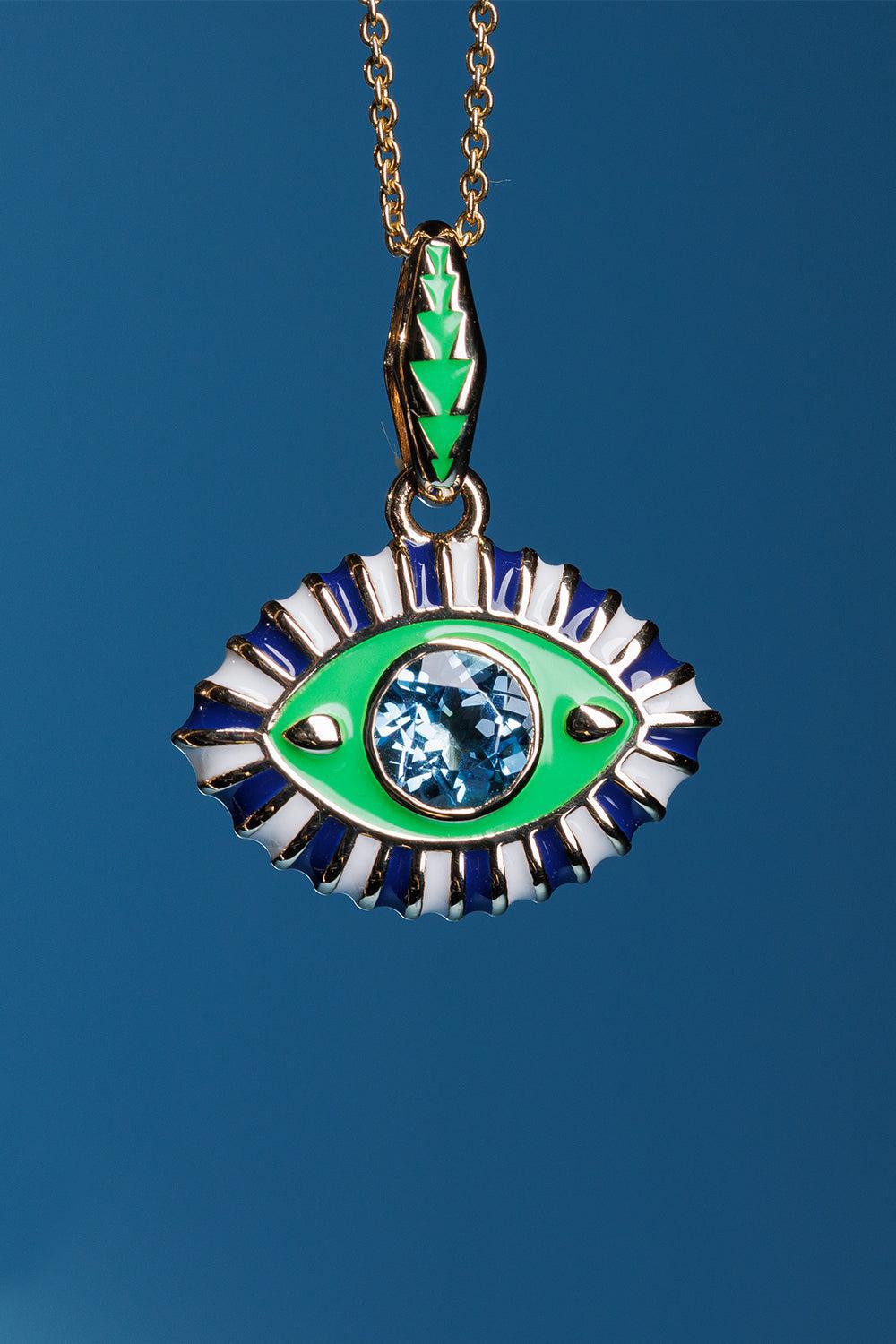 Life In Colour Green Eye Pendant Necklace-YELLOW GOLD-JEWELRYFINE JEWELNECKLACE O-NEVERNOT