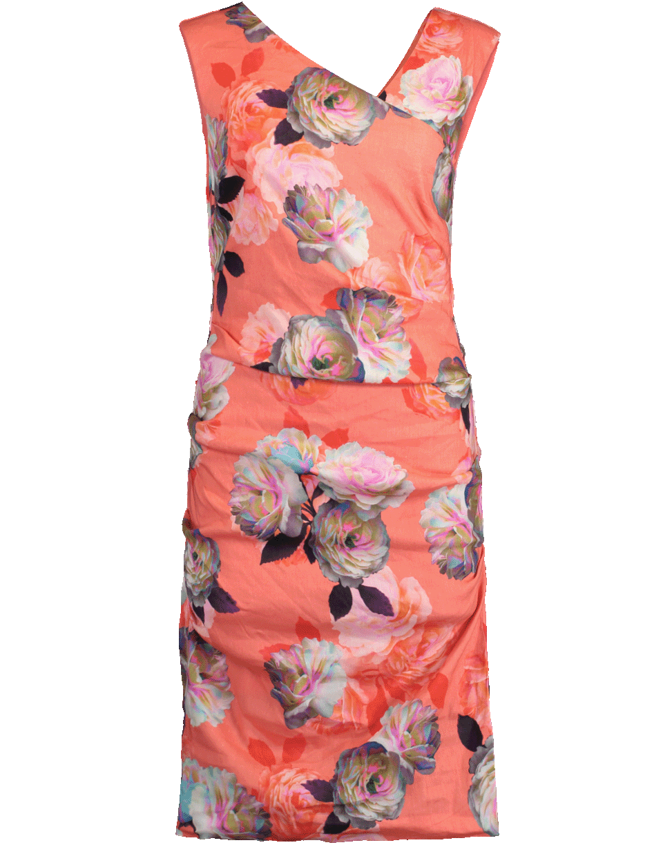 NICOLE MILLER-Confetti Flower Asymmetrical Ruched Dress-