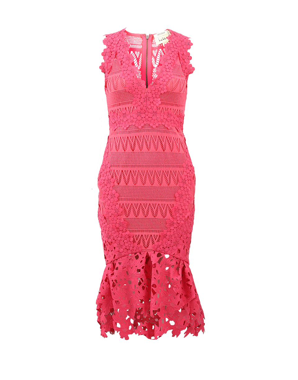 NICOLE MILLER-Lace Combo V-Neck Dress-ROSE