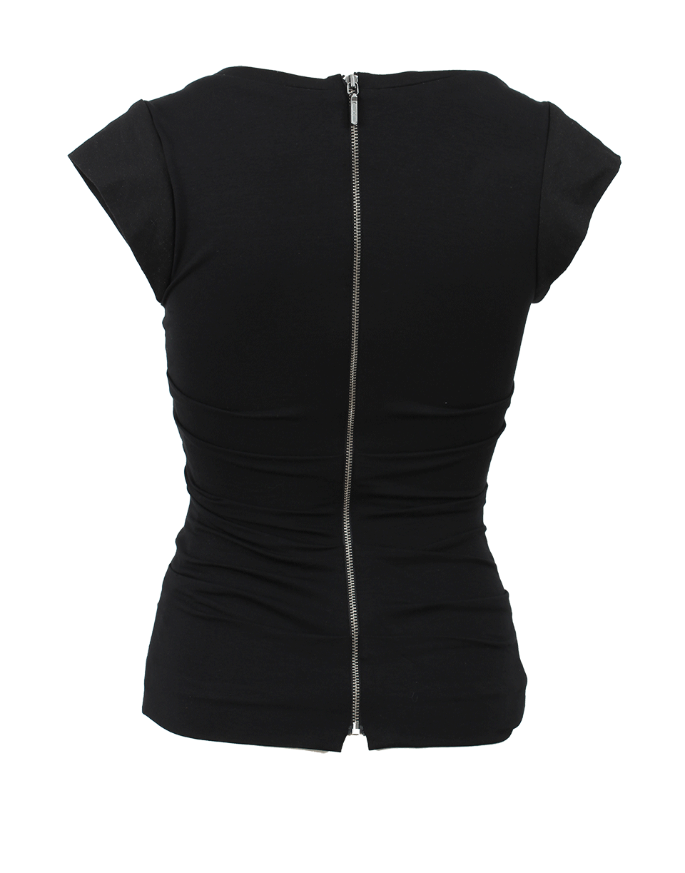 NICOLE MILLER-V-Neck Ruch Top With Back Zip-