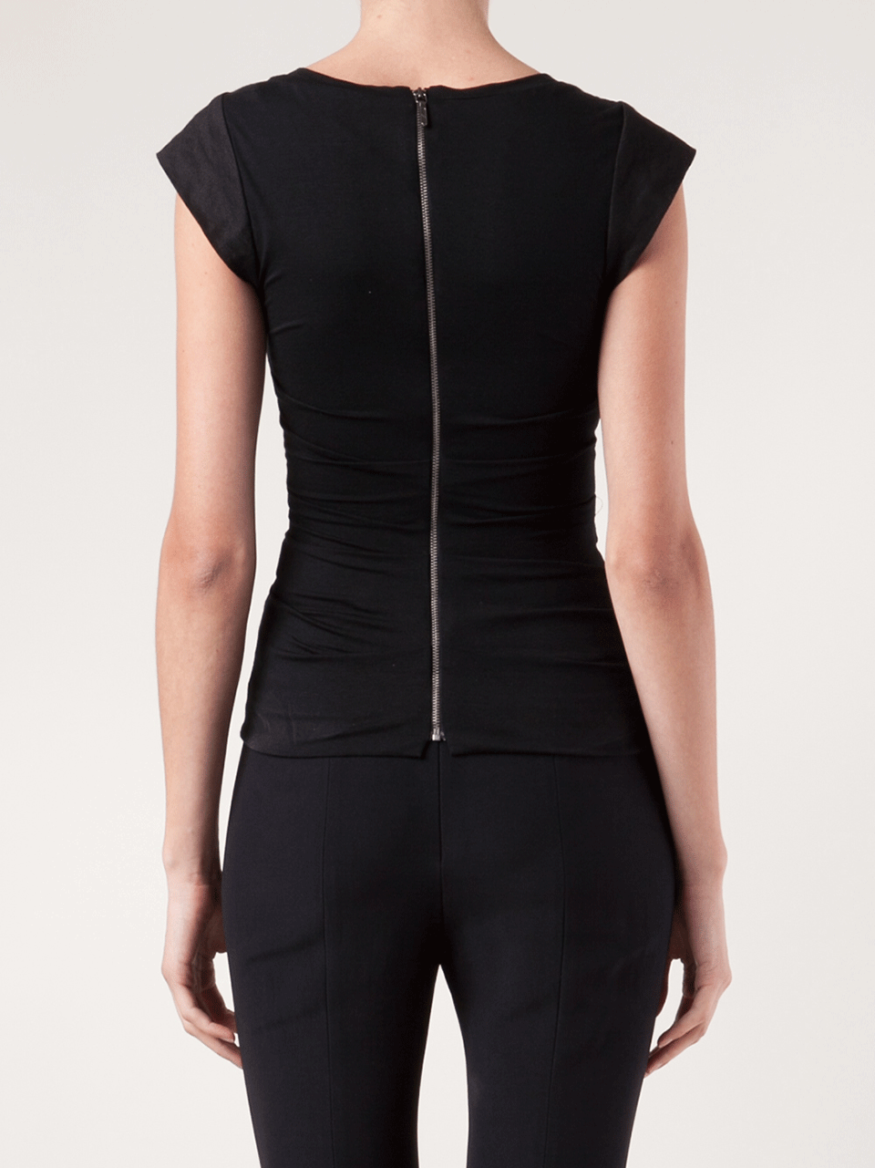 NICOLE MILLER-V-Neck Ruch Top With Back Zip-