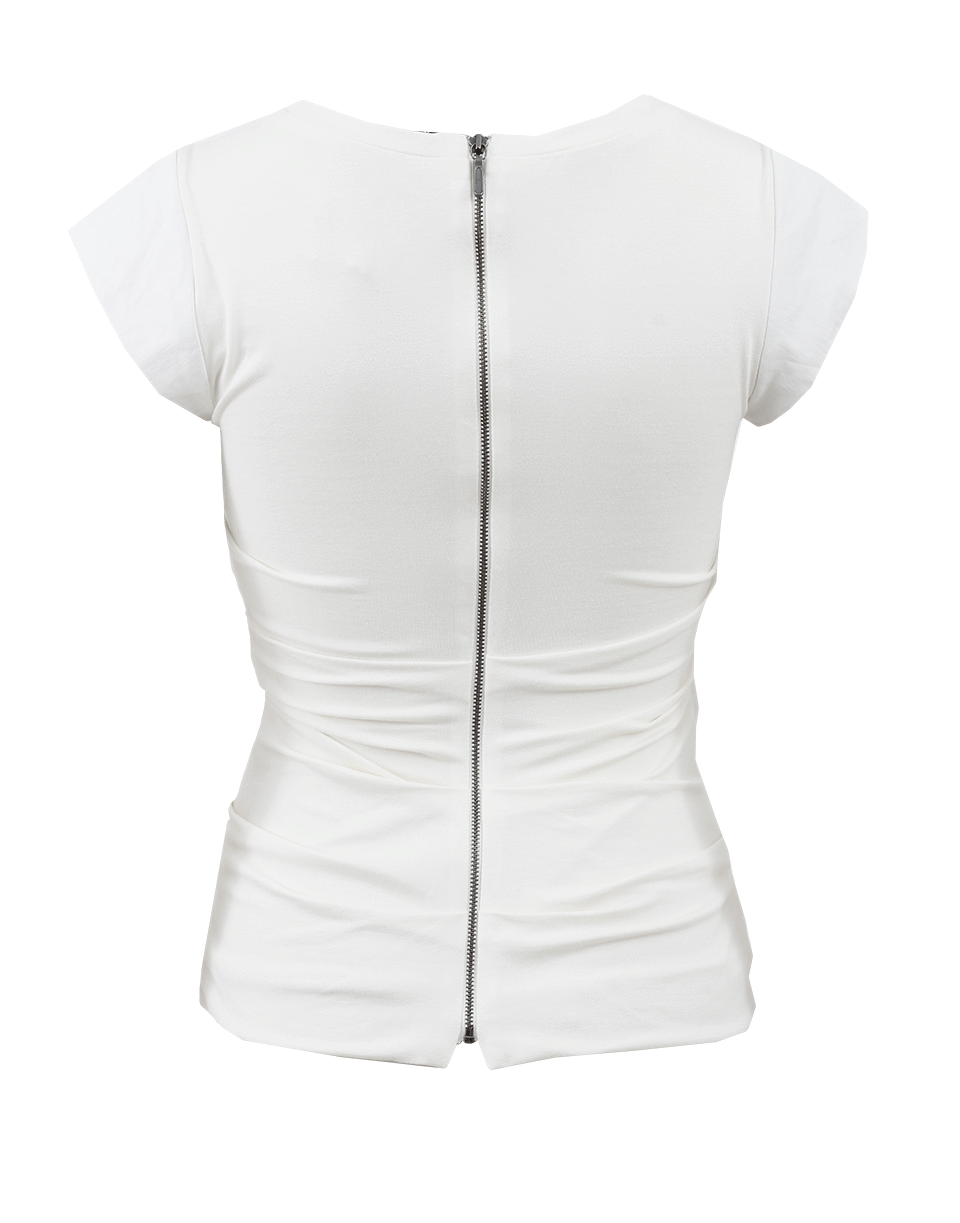 NICOLE MILLER-V-Neck Ruch Top With Back Zip-