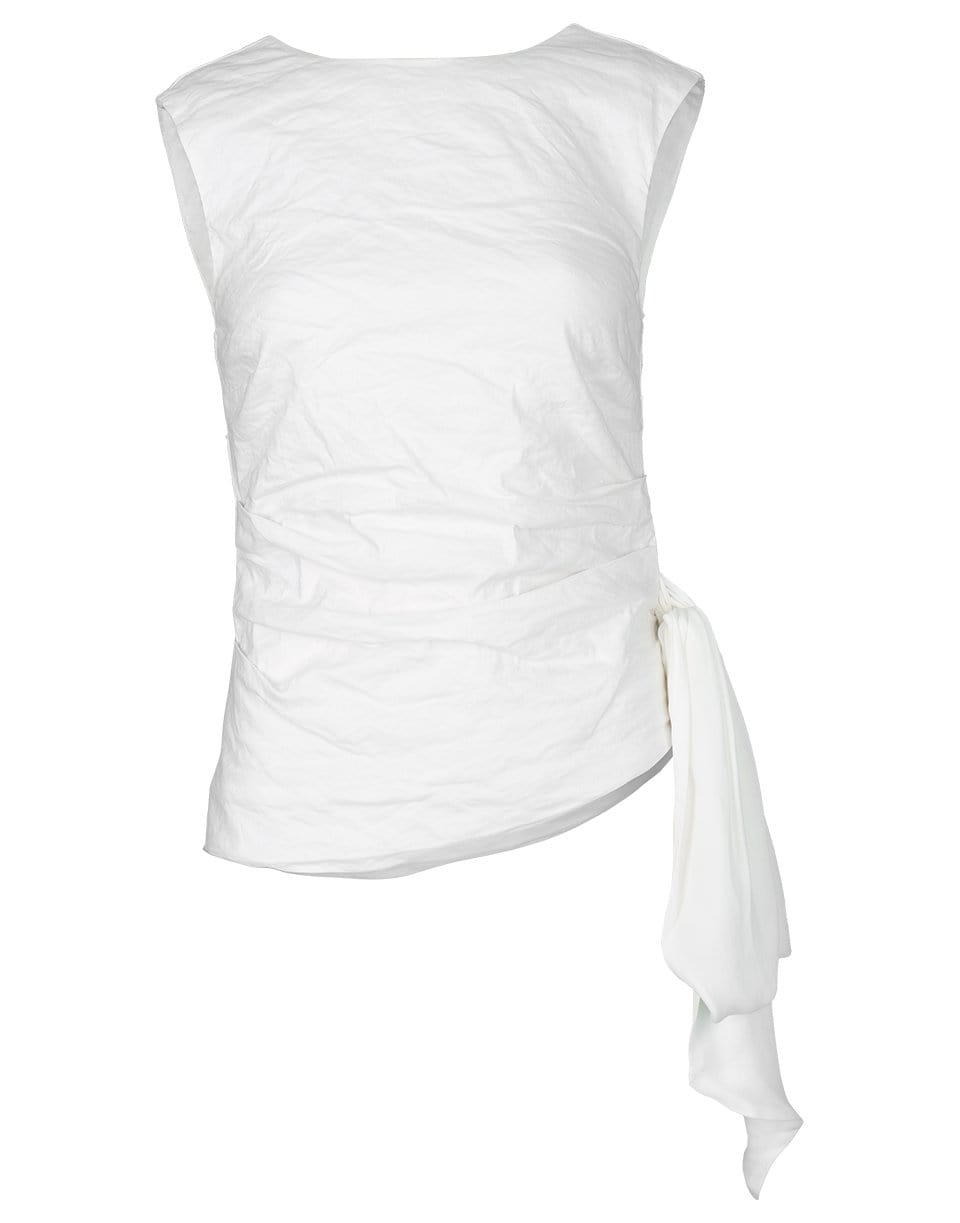 NICOLE MILLER-White Cotton Metal Side Tie Top-