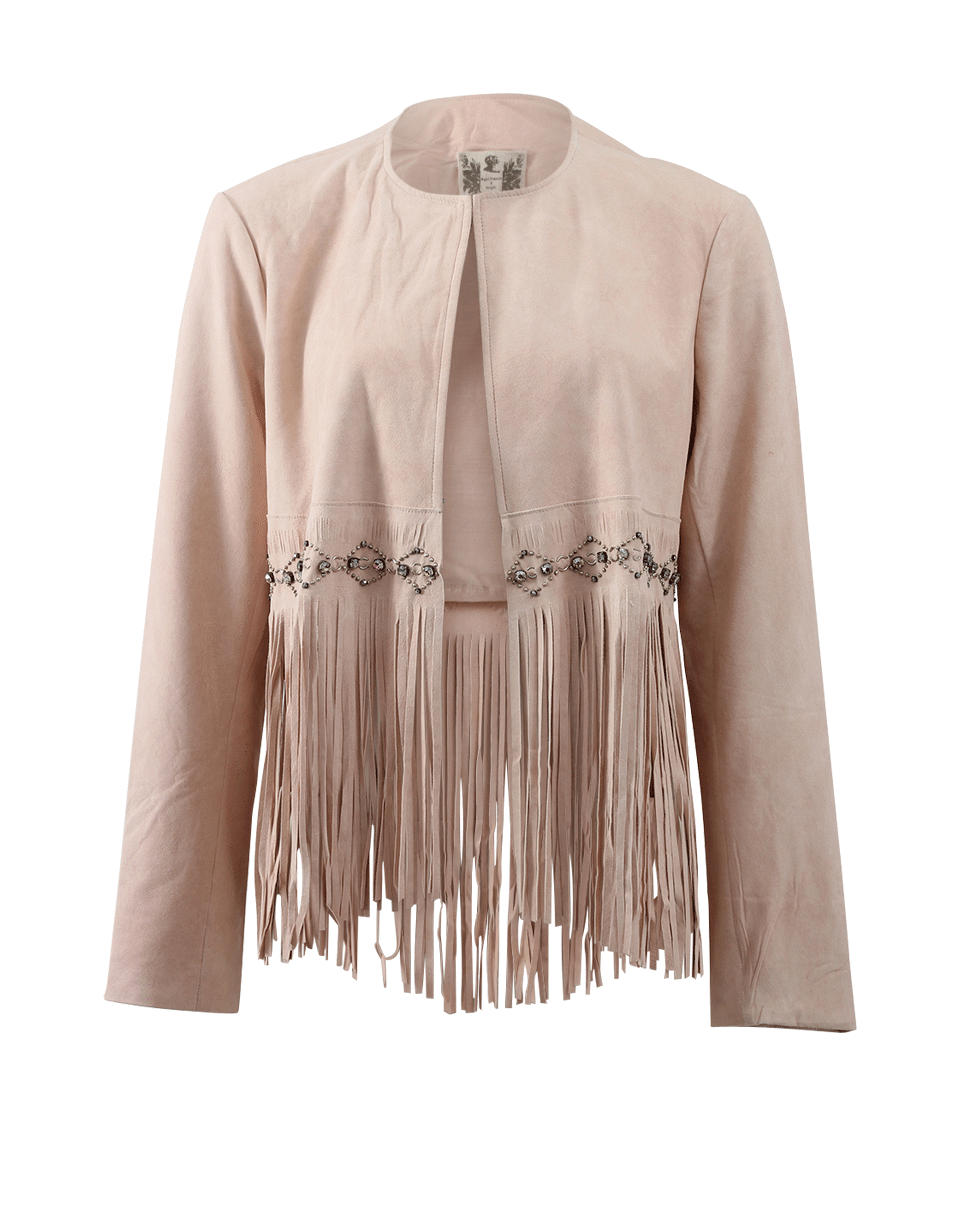 NIGEL PRESTON & KNIGHT-Fringe And Jeweled Leather Jacket-