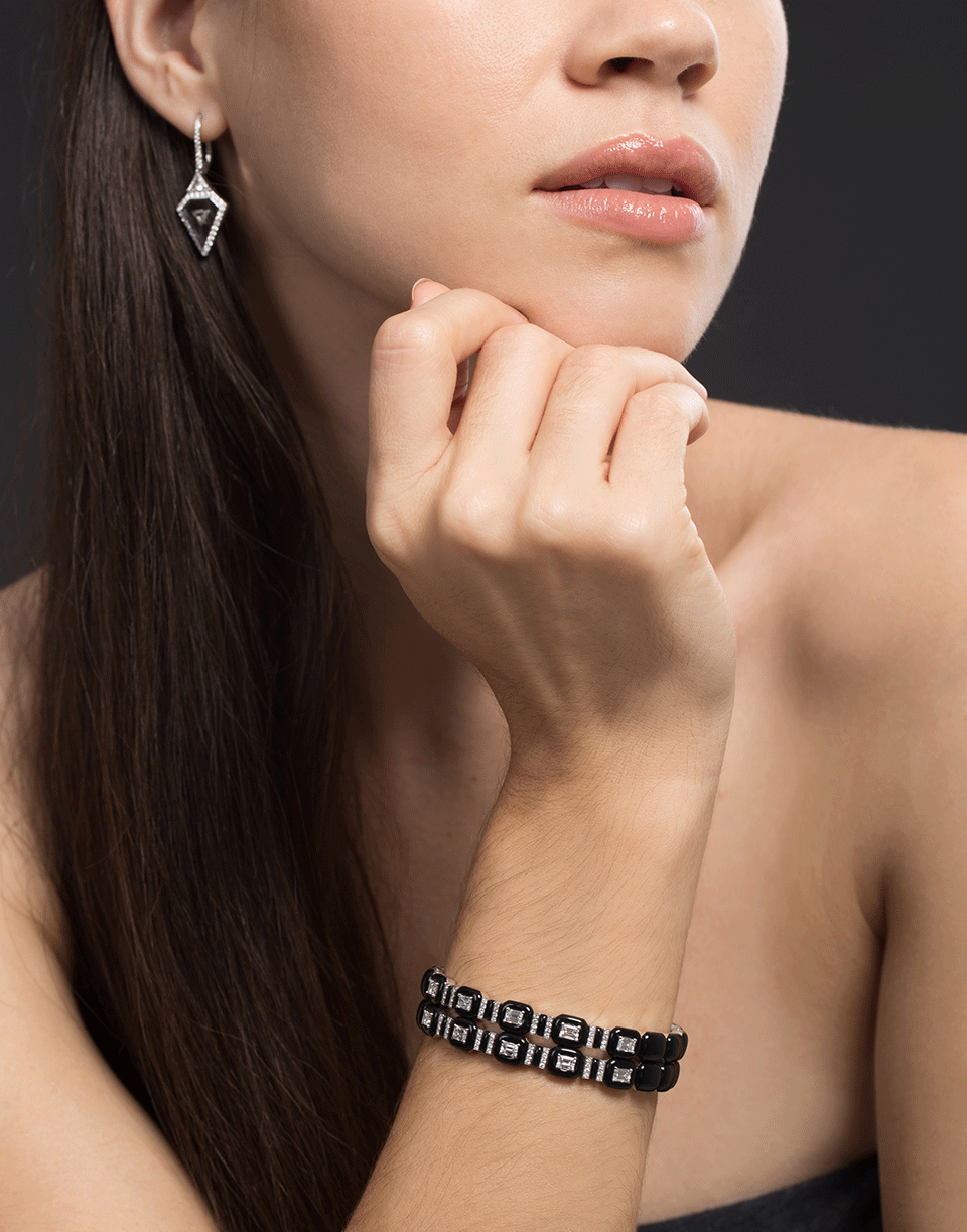NIKOS KOULIS-Oui Black Enamel Cuff-WHITE GOLD