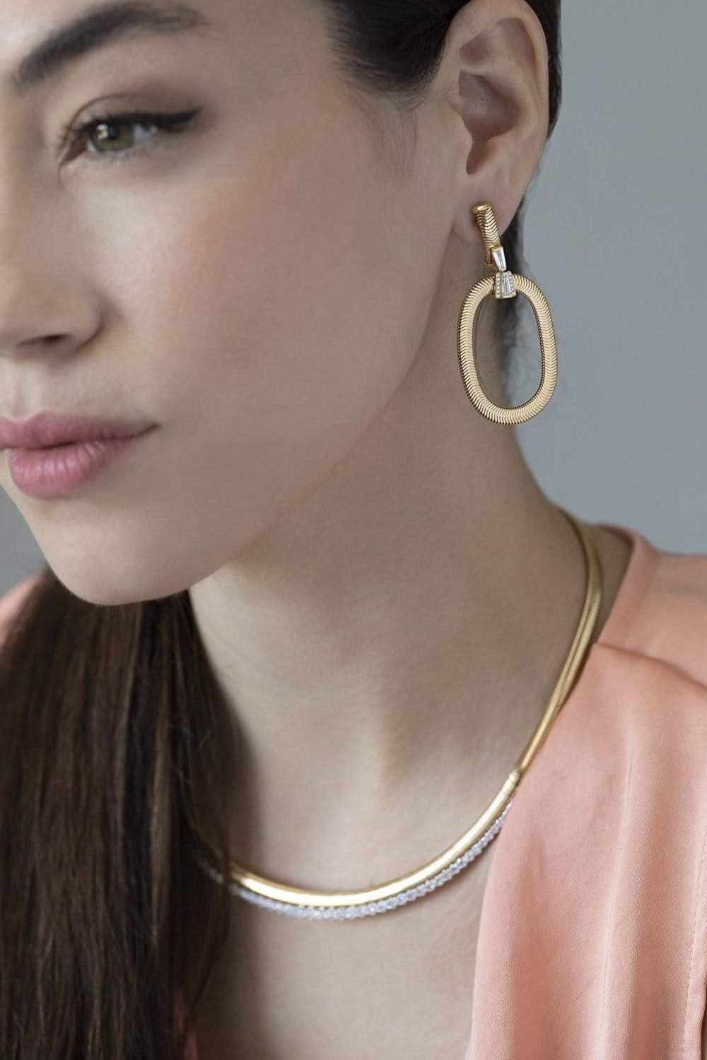 Feelings Tapered Diamond Drop Earrings-YELLOW GOLD-JEWELRYFINE JEWELEARRING-NIKOS KOULIS