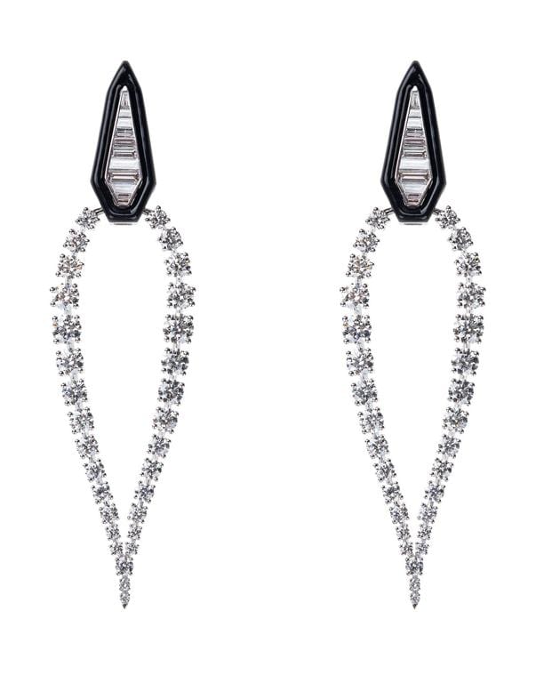 NIKOS KOULIS-Oui Diamond and Black Enamel Earrings-WHITE GOLD