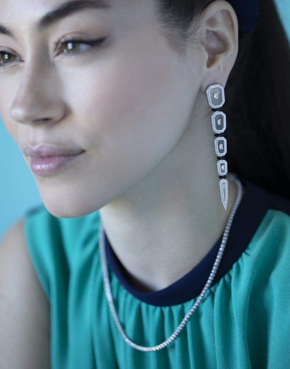 NIKOS KOULIS-Universe Diamond Drop Earrings-WHITE GOLD