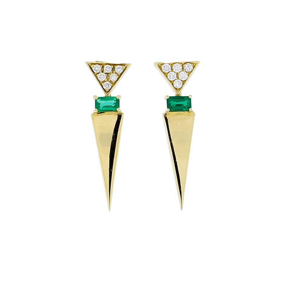 NIKOS KOULIS-Emerald And Diamond V Earrings-YELLOW GOLD