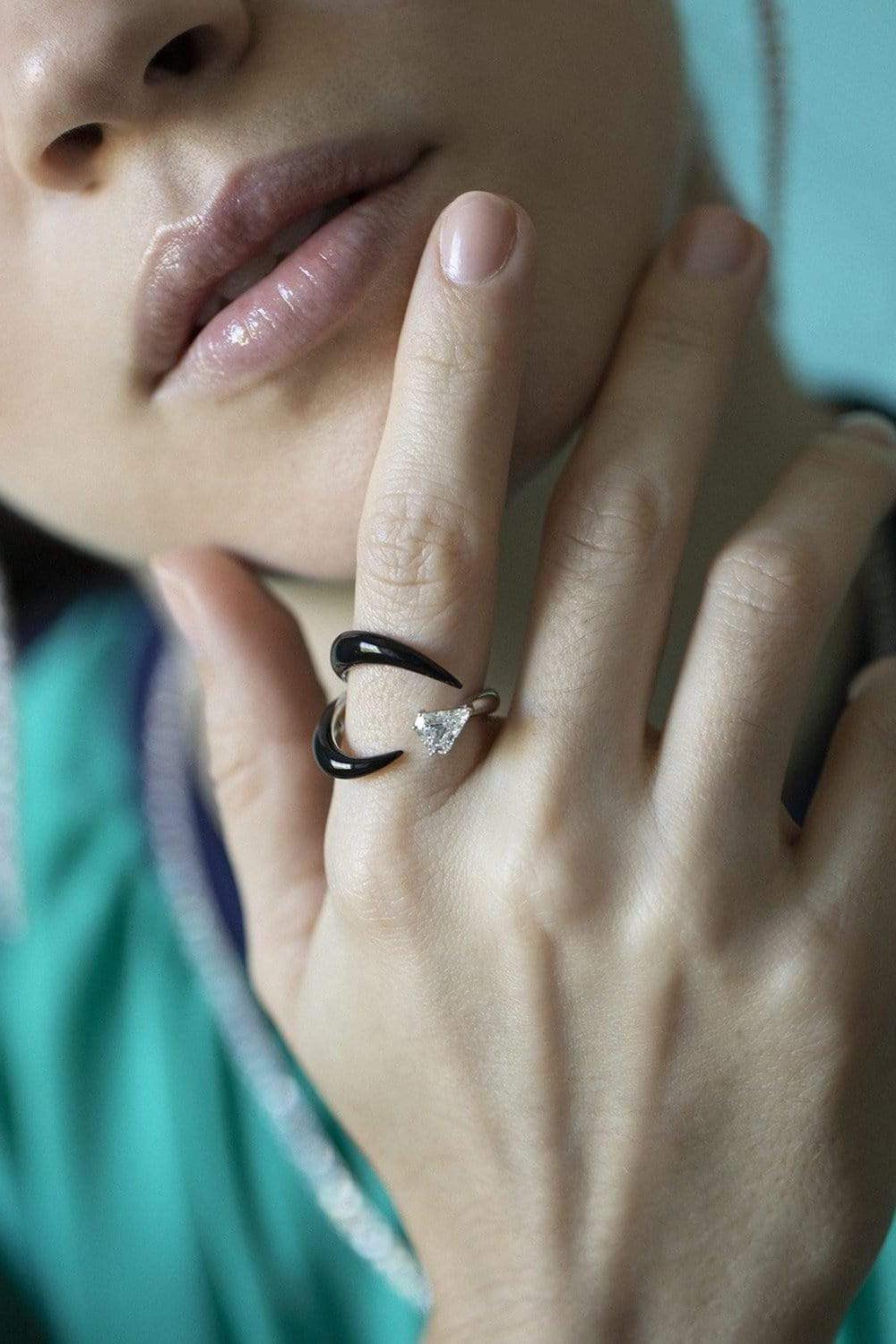 NIKOS KOULIS-Oui Enamel and Trillion Cut Diamond Ring-WHITE GOLD