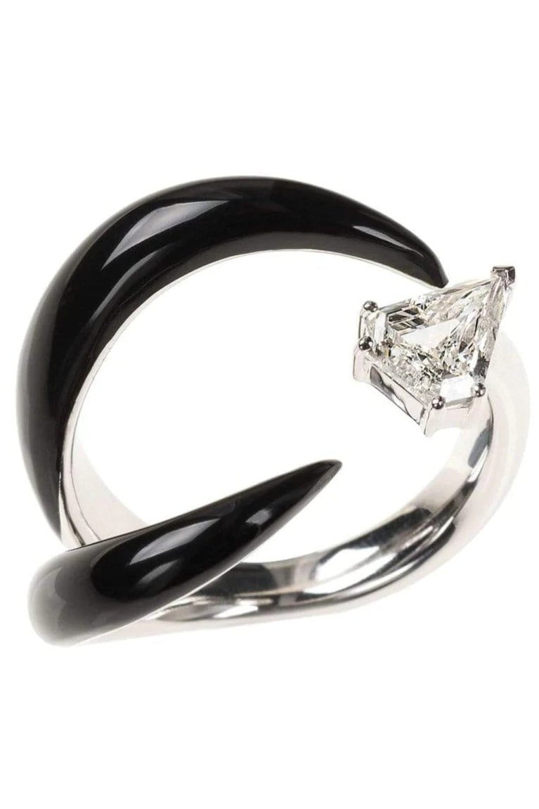 NIKOS KOULIS-Oui Enamel and Trillion Cut Diamond Ring-WHITE GOLD