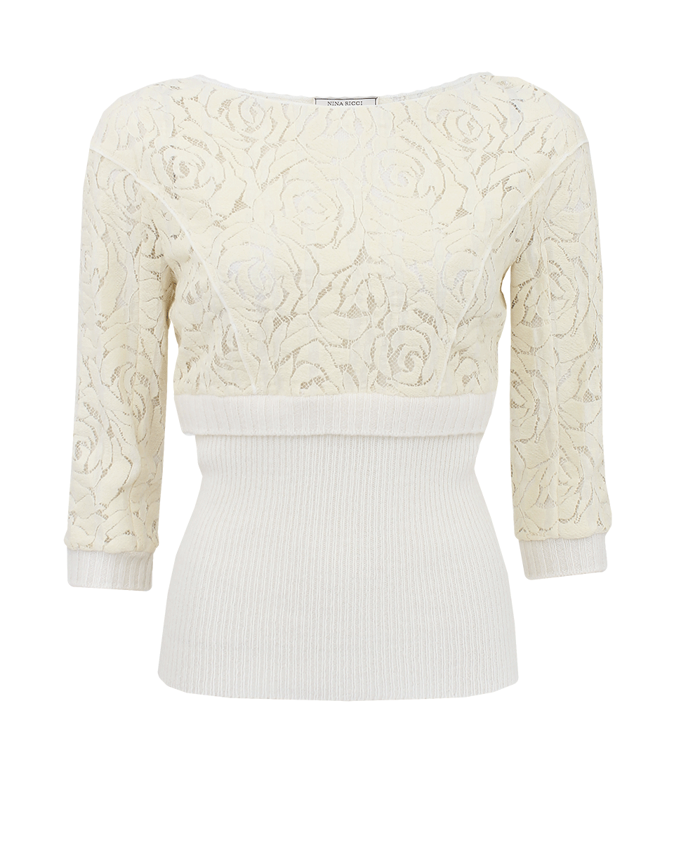 NINA RICCI-Quarter Sleeve Back Zip Lace Top-