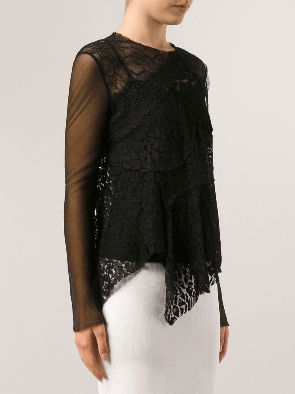 NINA RICCI-Crewneck Stretch Lace Top-