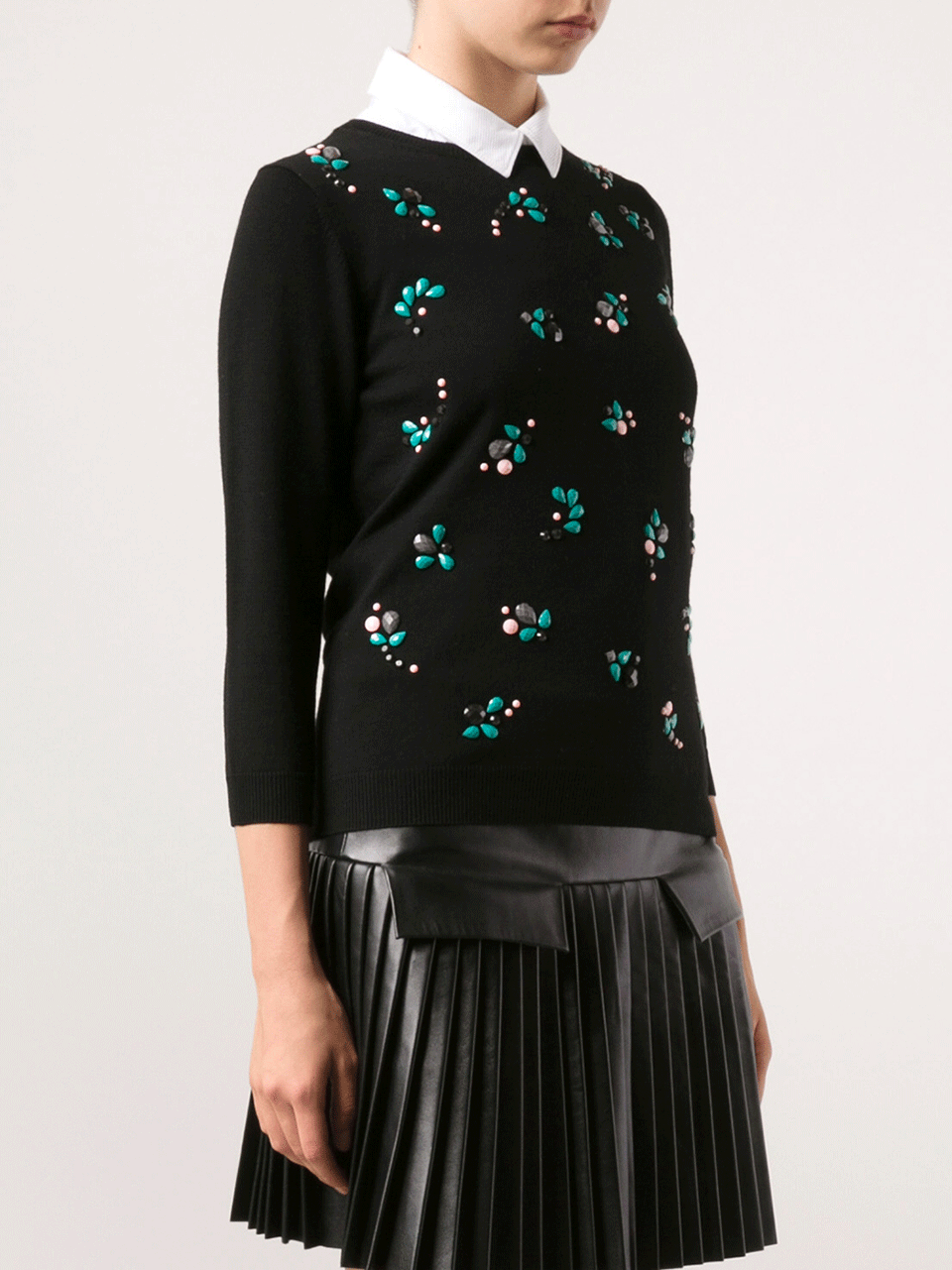 NINA RICCI-Cropped Embellished Knit Top-