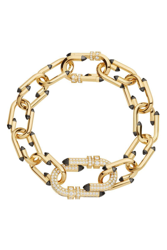 Diamond Black Enamel Try Me Chain Bracelet-YELLOW GOLD-JEWELRYFINE JEWELBRACELET O-NOUVEL HERITAGE