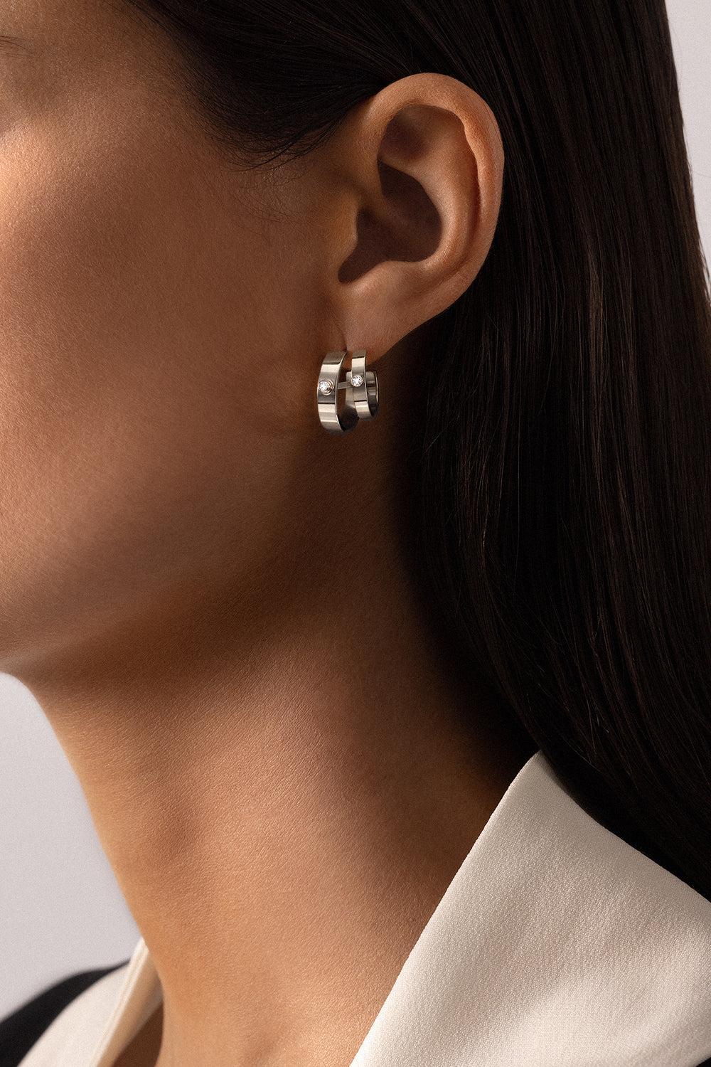Monday Morning Mood Double Hoop Earrings - White Gold-WHITE GOLD-JEWELRYFINE JEWELEARRING-NOUVEL HERITAGE