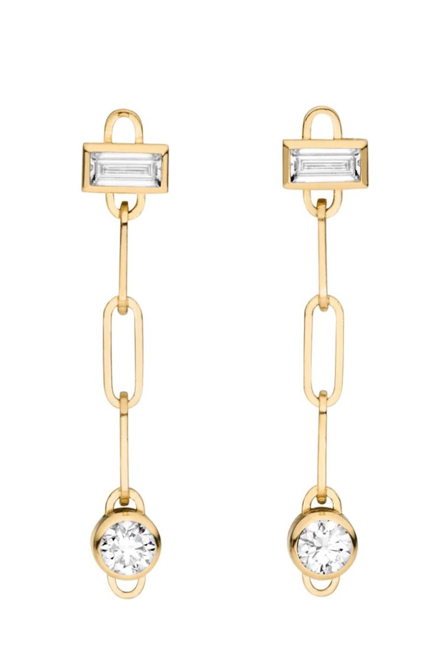 NOUVEL HERITAGE-Baguette Round Earrings-YELLOW GOLD