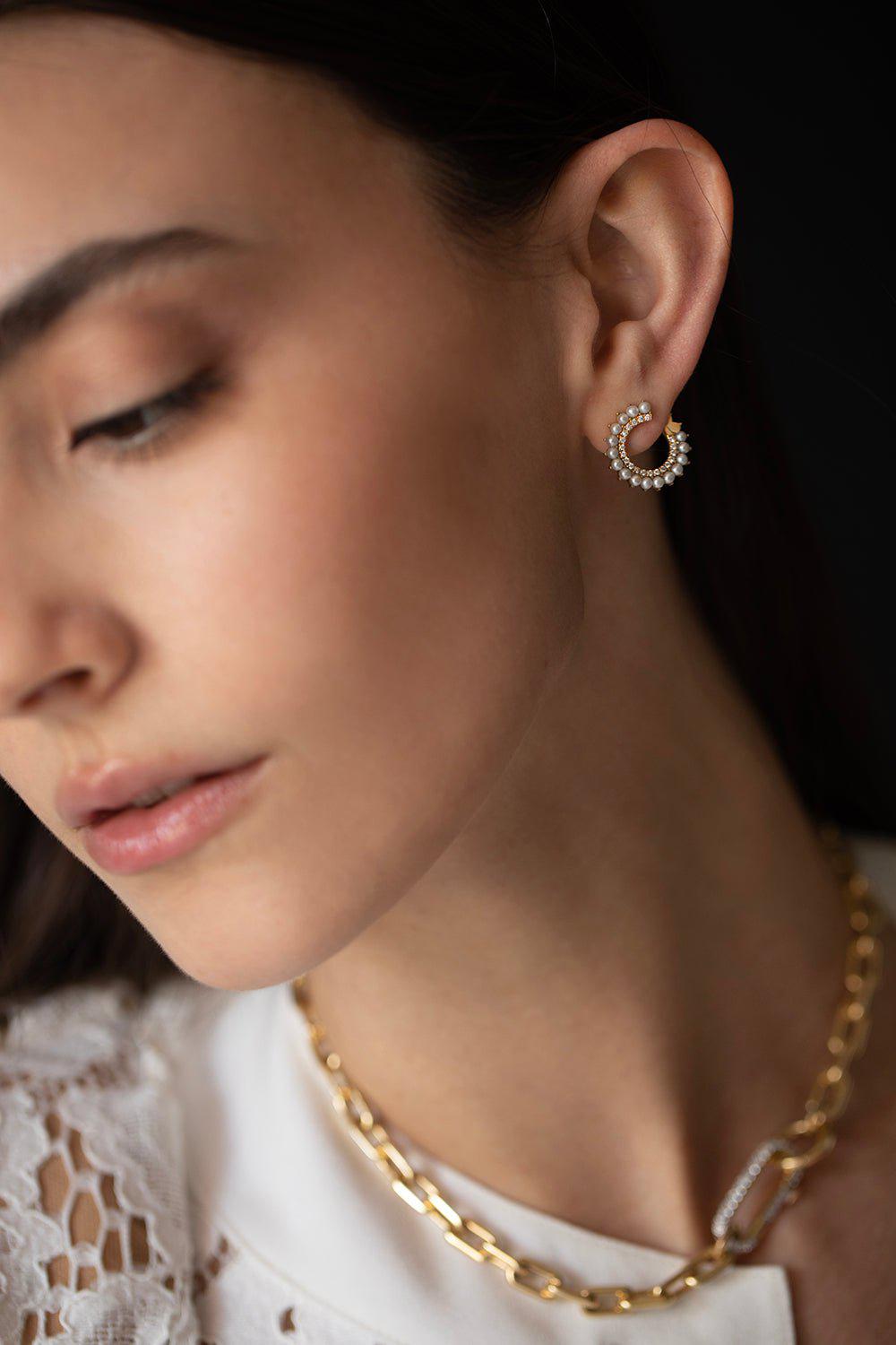 NOUVEL HERITAGE-Pearl and Diamond Vendome Earrings-YELLOW GOLD
