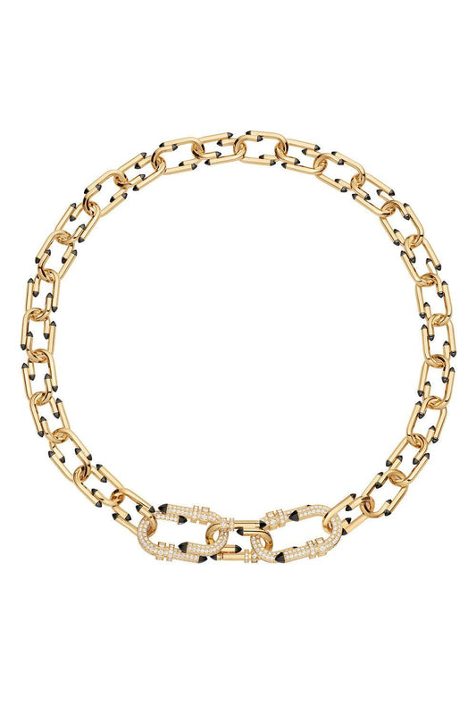 Diamond Black Enamel Try Me Chain Necklace-YELLOW GOLD-JEWELRYFINE JEWELNECKLACE O-NOUVEL HERITAGE