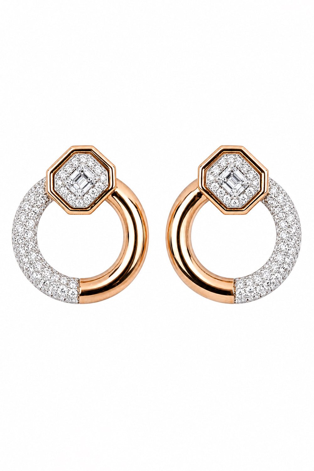 Diamond Octagon Hoop Earrings