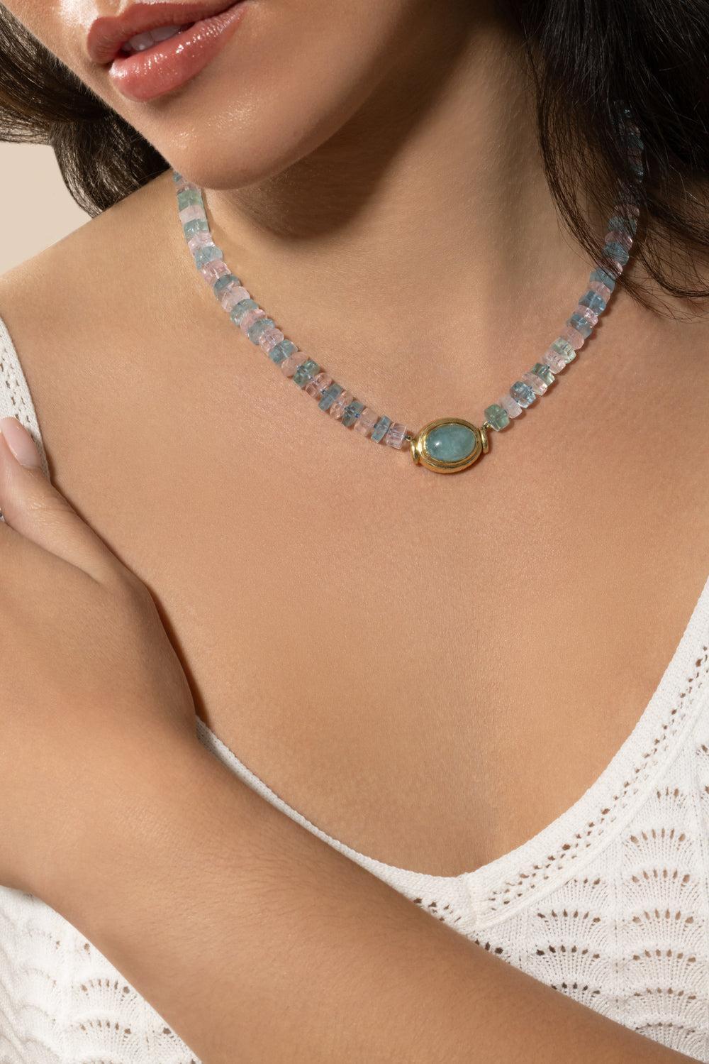 Rondelle Beaded Sunset Necklace-YELLOW GOLD-16-JEWELRYFINE JEWELNECKLACE O-OCTAVIA ELIZABETH