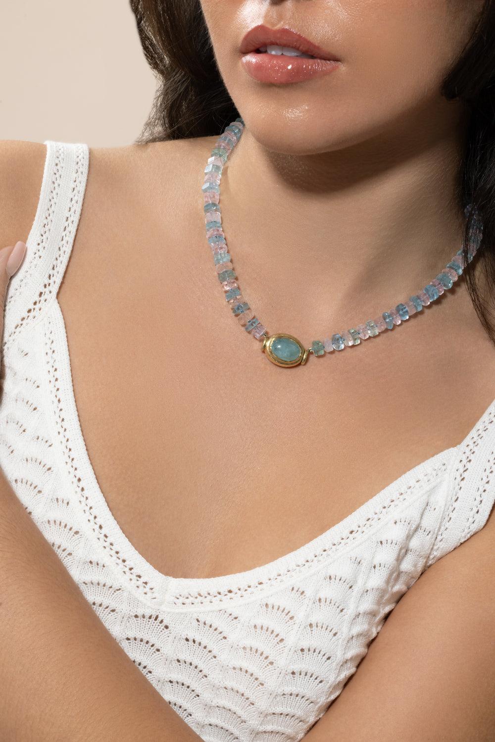 Rondelle Beaded Sunset Necklace-YELLOW GOLD-16-JEWELRYFINE JEWELNECKLACE O-OCTAVIA ELIZABETH