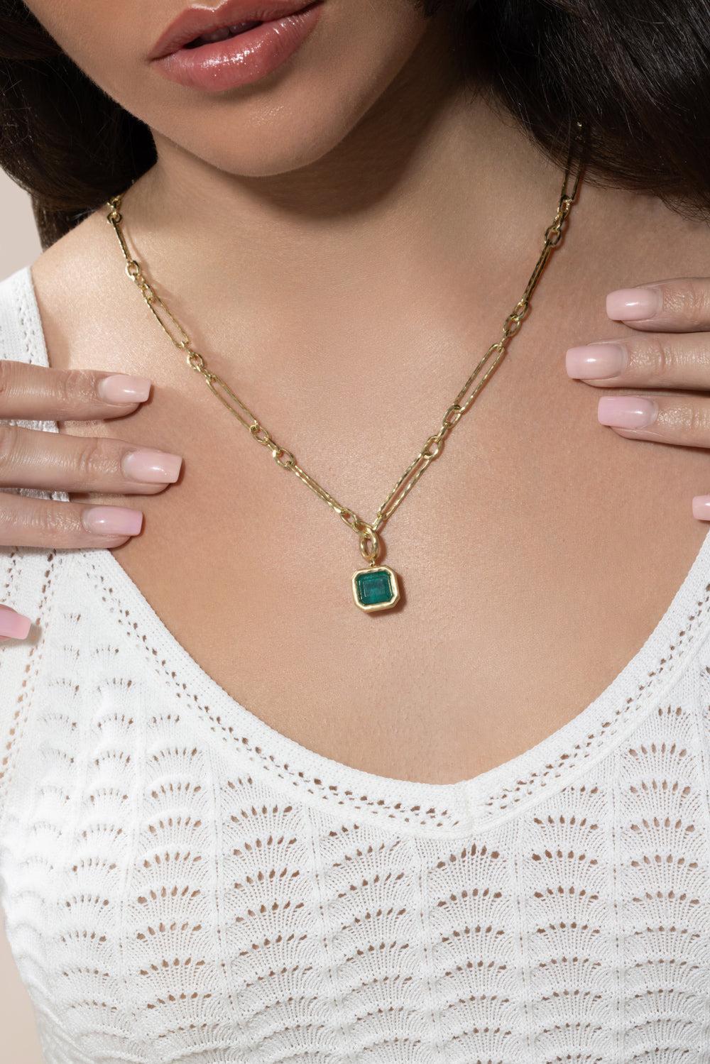 Emerald Hidden Gem Pendant-YELLOW GOLD-JEWELRYFINE JEWELPENDANT-OCTAVIA ELIZABETH