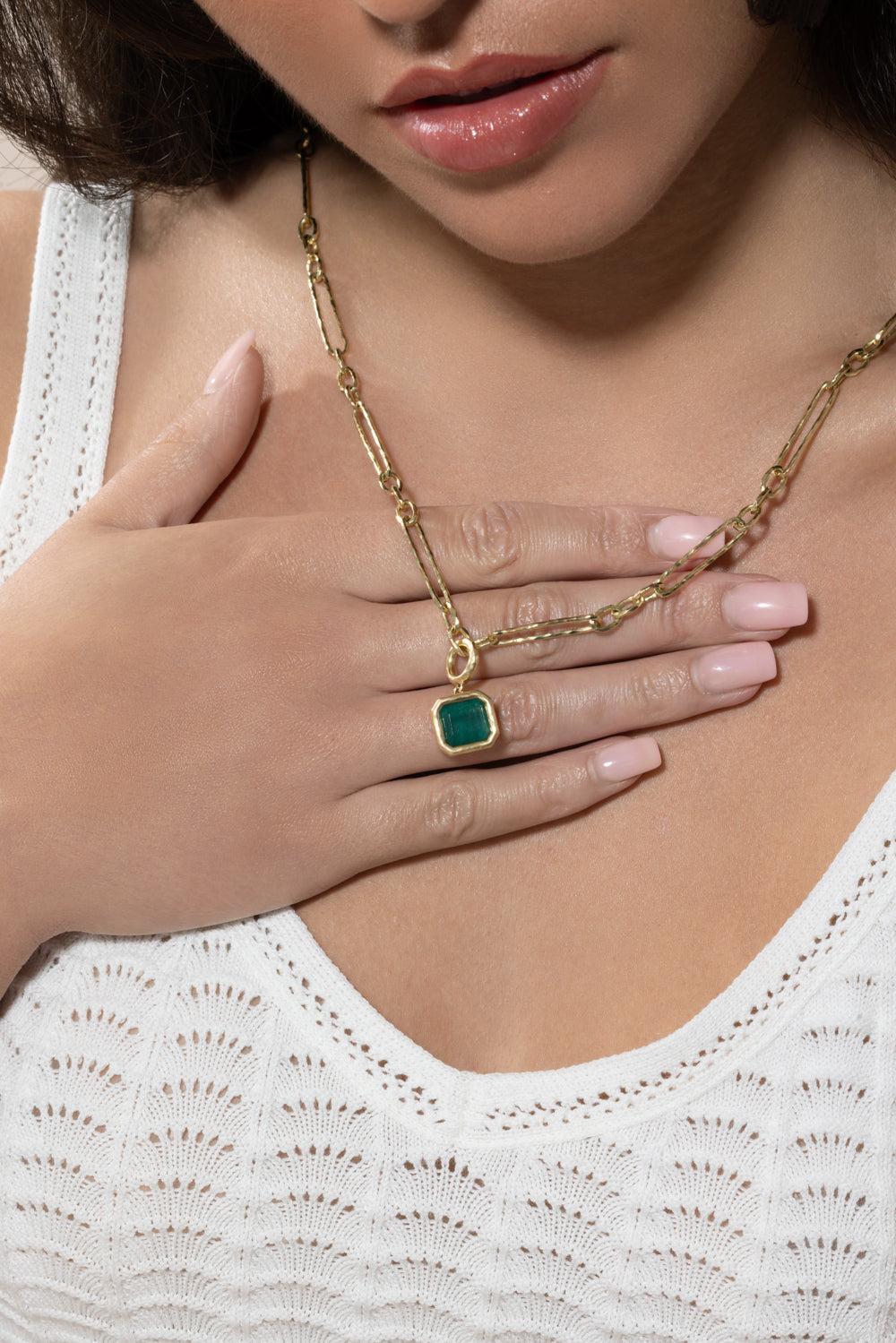 Emerald Hidden Gem Pendant-YELLOW GOLD-JEWELRYFINE JEWELPENDANT-OCTAVIA ELIZABETH
